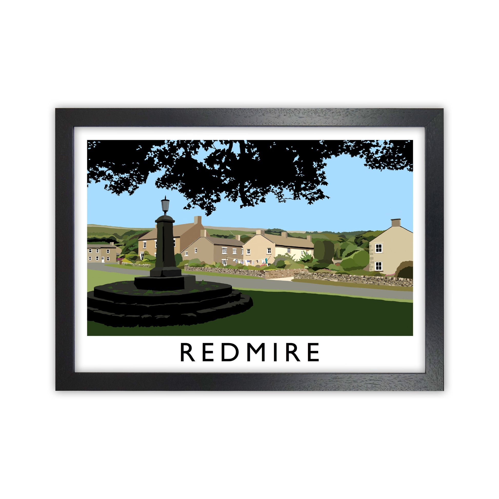 Redmire Travel Art Print by Richard O'Neill, Framed Wall Art Black Grain