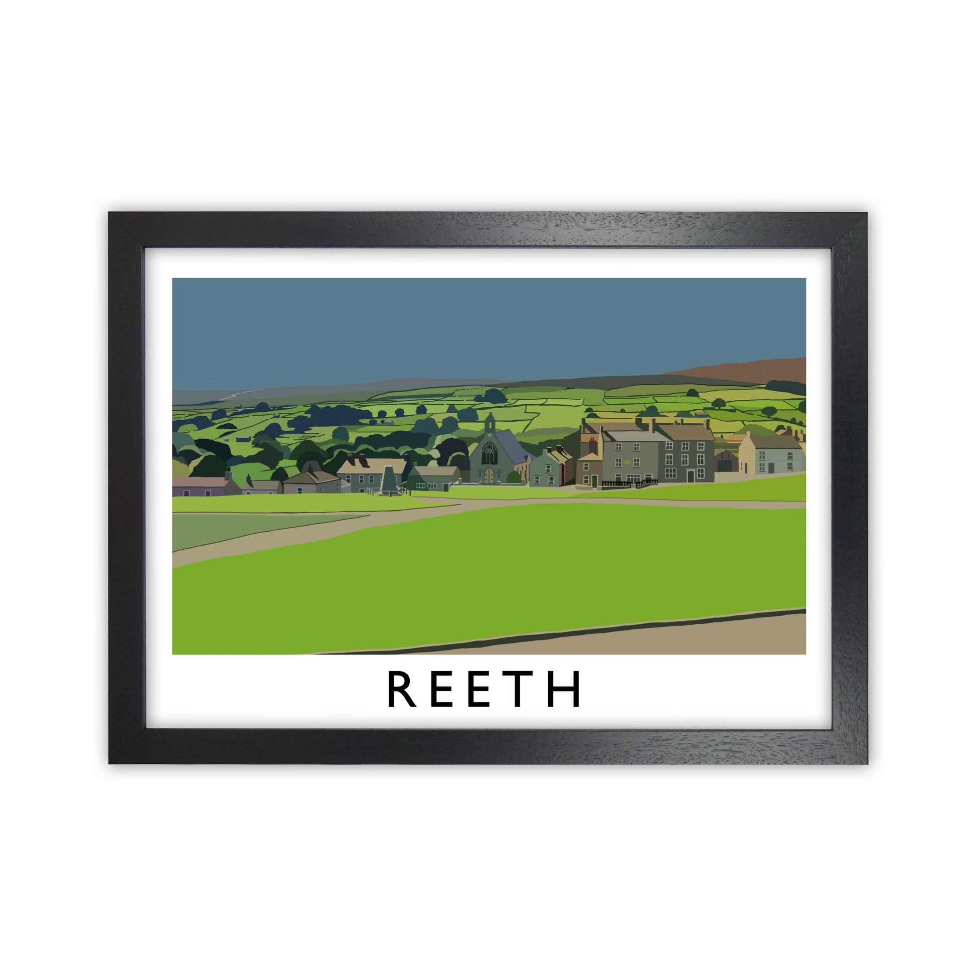 Reeth Travel Art Print by Richard O'Neill, Framed Wall Art Black Grain