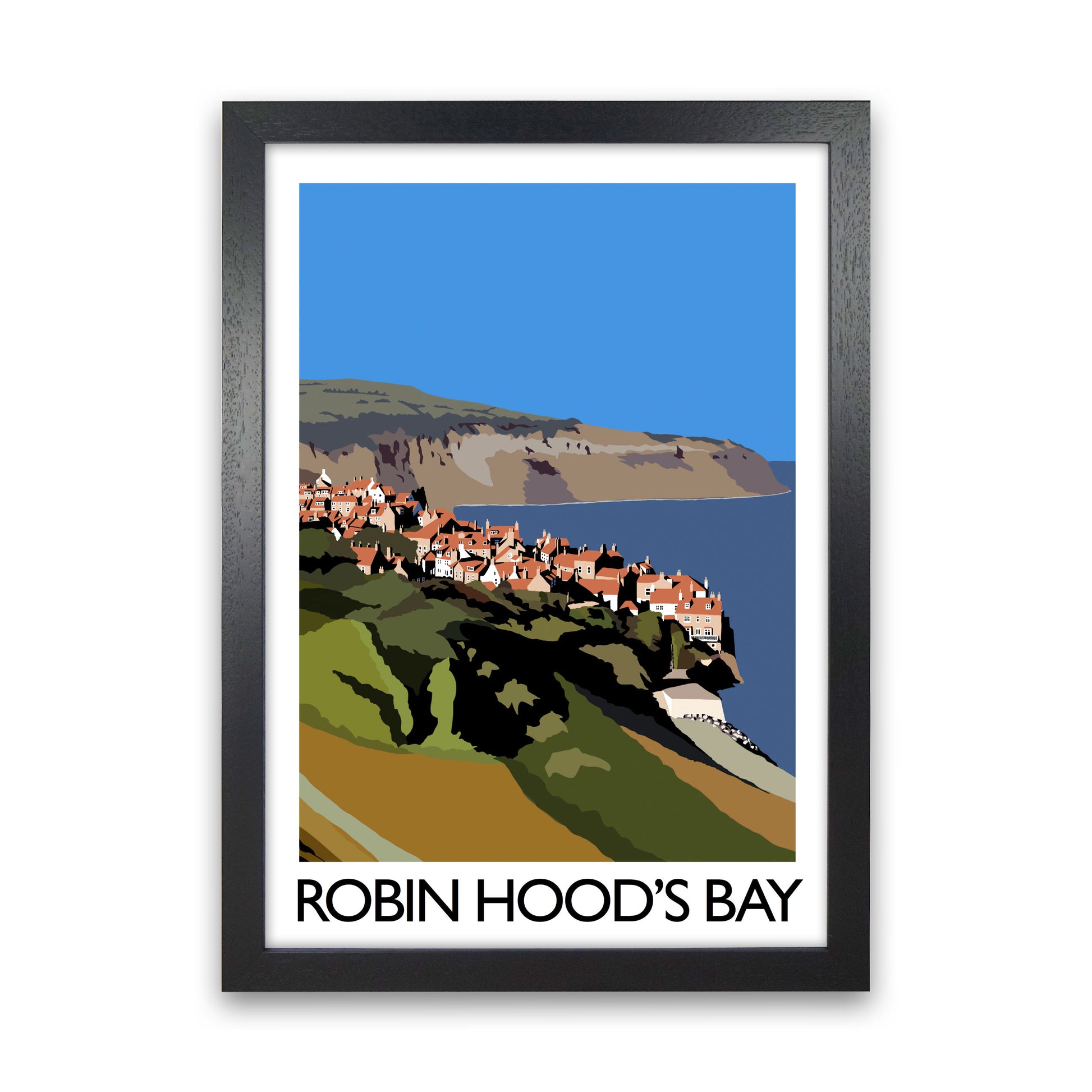 Robin Hood's Bay Portrait Travel Art Print by Richard O'Neill, Framed Wall Art Black Grain