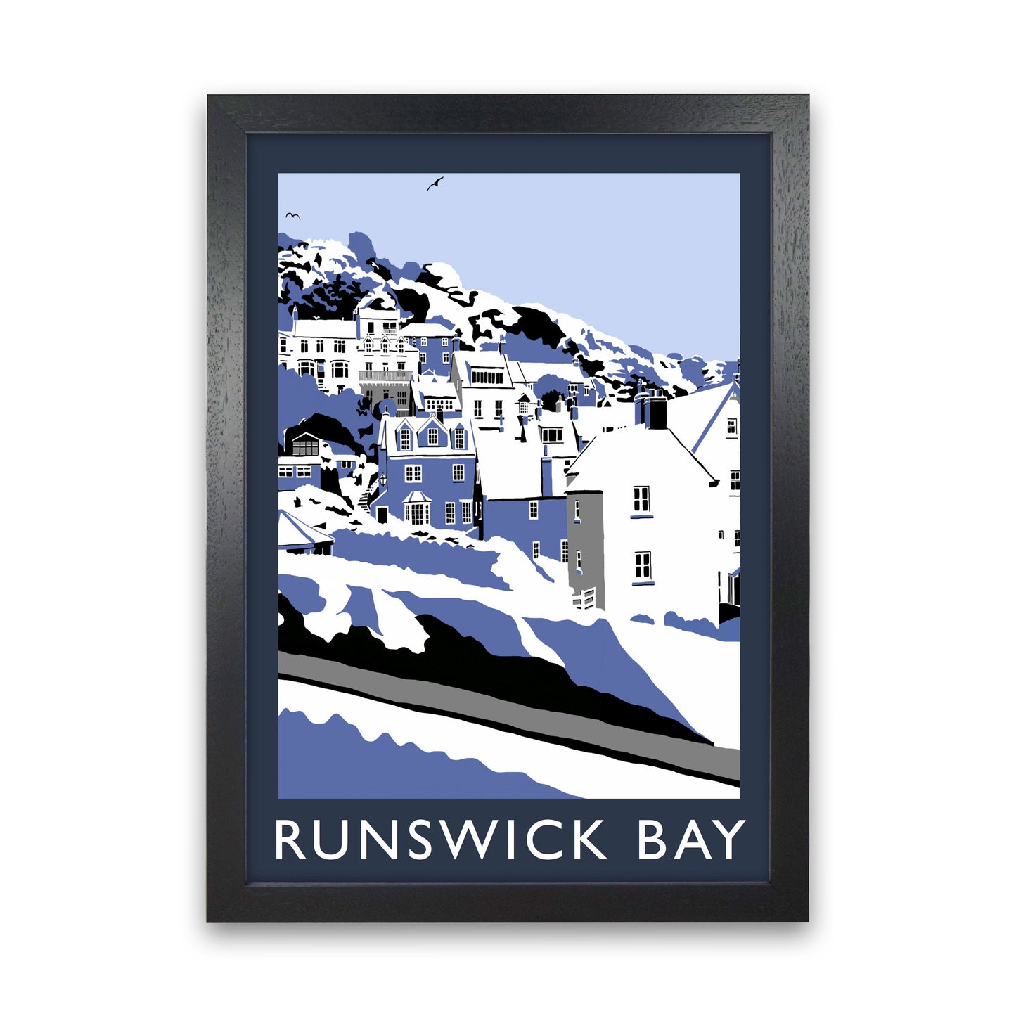 Runswick Bay Digital Art Print by Richard O'Neill, Framed Wall Art Black Grain