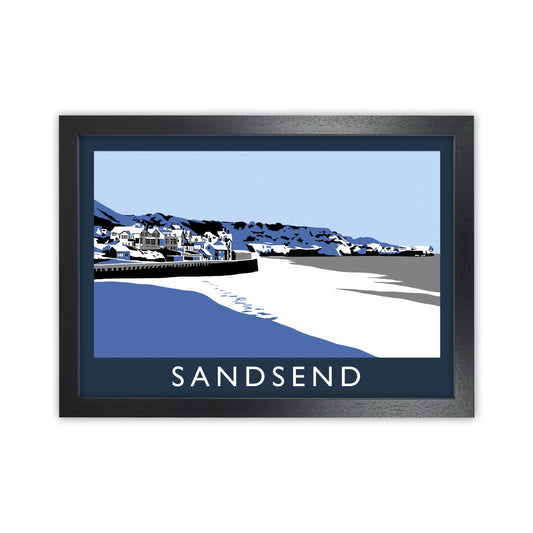 Sandsend In Snow Travel Art Print by Richard O'Neill, Framed Wall Art Black Grain