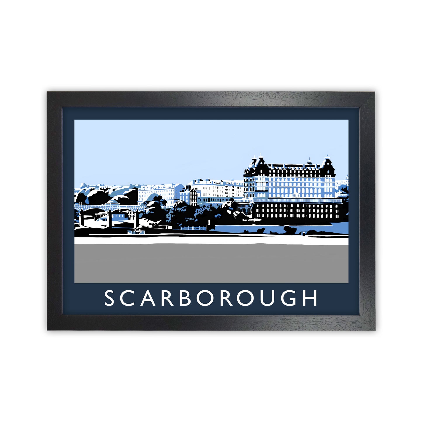 Scarborough In SnowTravel Art Print by Richard O'Neill, Framed Wall Art Black Grain