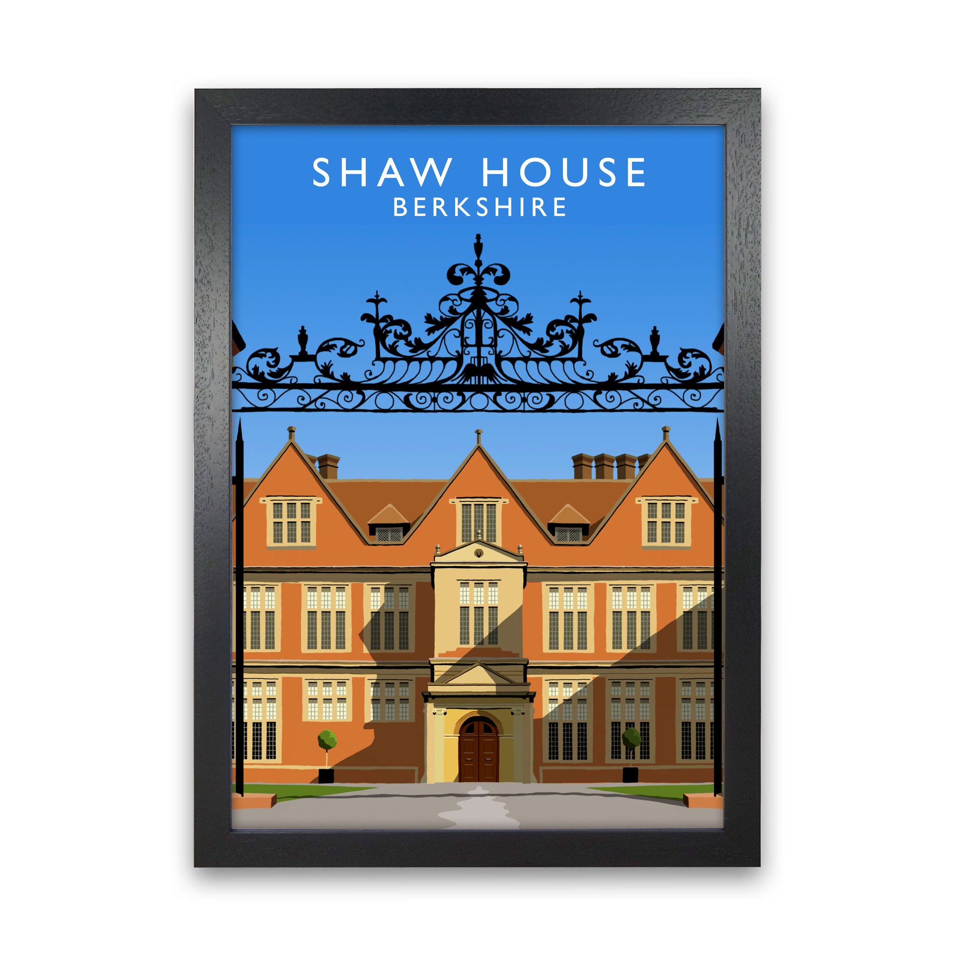 Shaw House Portrait Berkshire Travel Art Print by Richard O'Neill, Framed Wall Art Black Grain