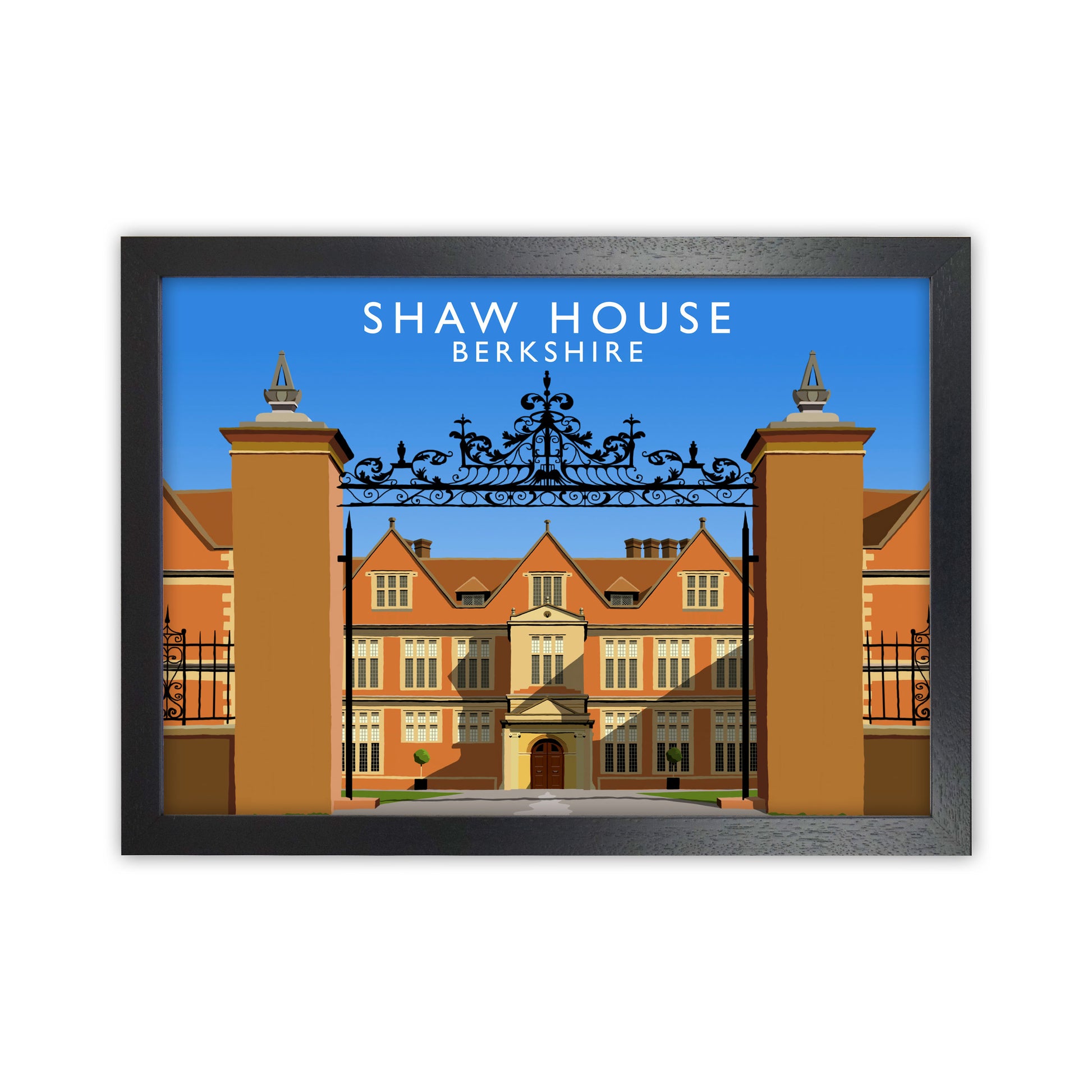 Shaw House Berkshire Travel Art Print by Richard O'Neill, Framed Wall Art Black Grain