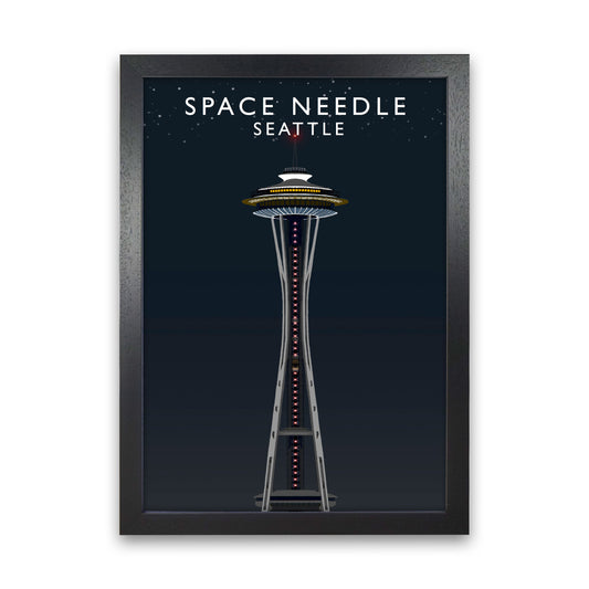 Space Needle Seattle Night Art Print by Richard O'Neill Black Grain