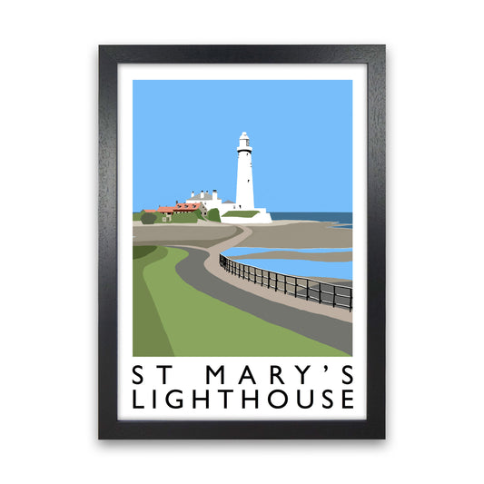 St Mary's Lighthouse Portrait Travel Art Print by Richard O'Neill Black Grain