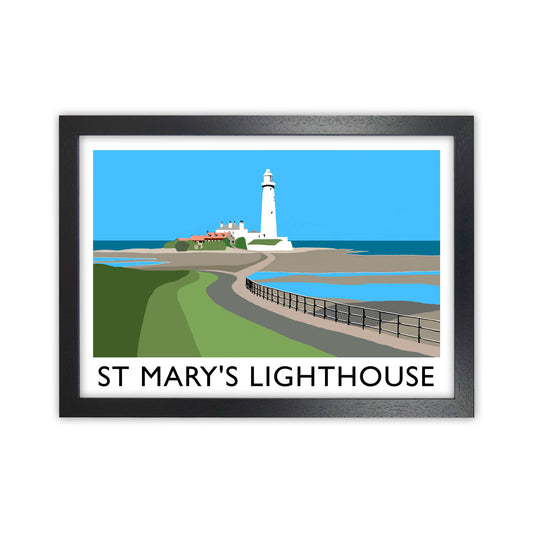 St Mary's Lighthouse Travel Art Print by Richard O'Neill Black Grain