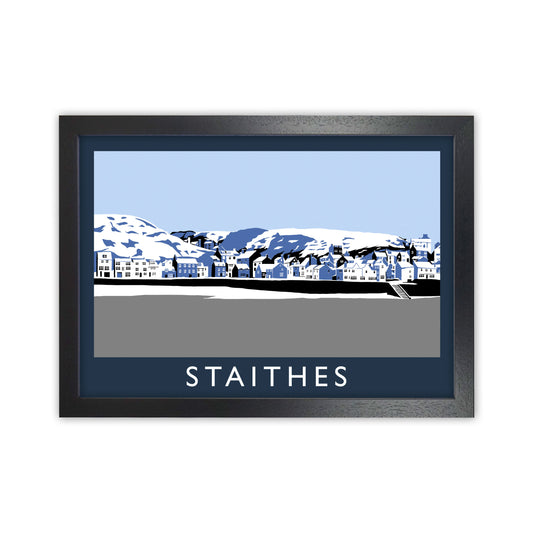 Staithes In Snow Travel Art Print by Richard O'Neill, Framed Wall Art Black Grain