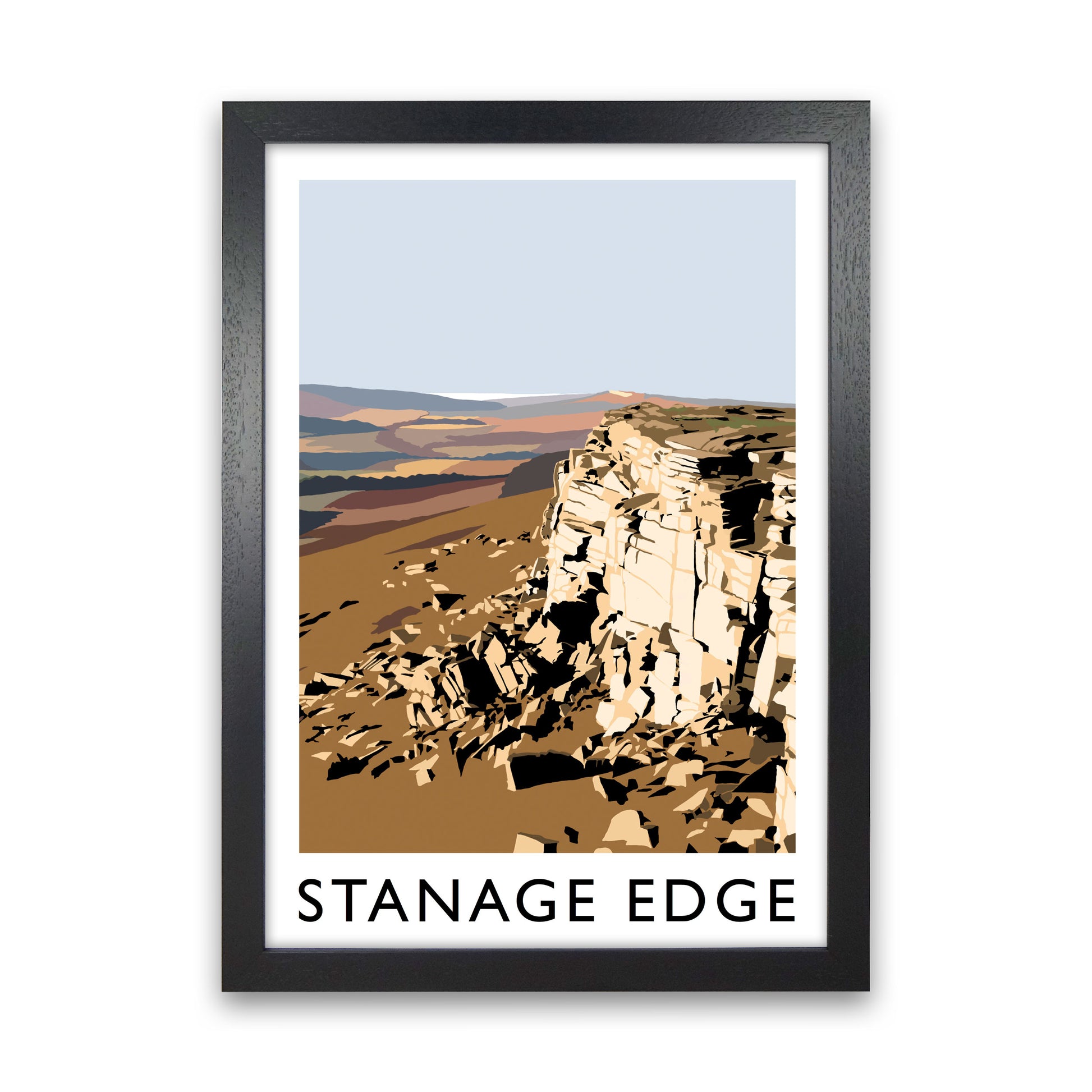 Stanage Edge Travel Art Print by Richard O'Neill, Framed Wall Art Black Grain