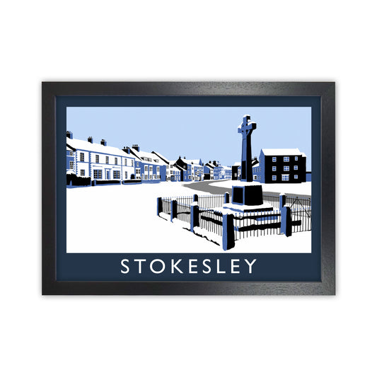 Stokesley In Snow Travel Art Print by Richard O'Neill, Framed Wall Art Black Grain