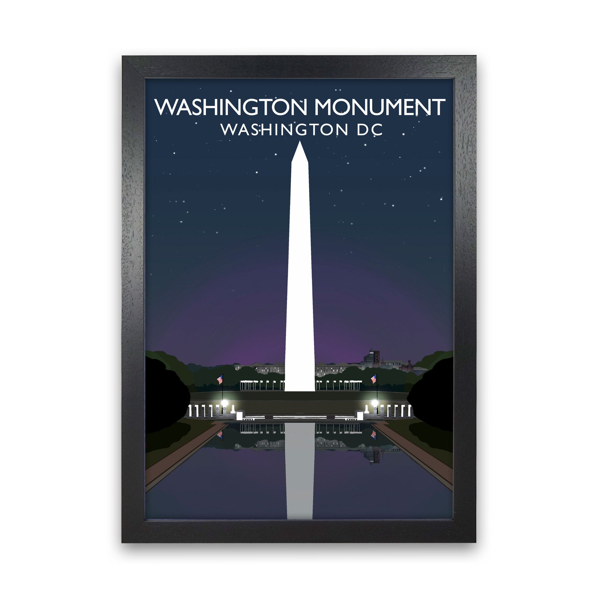 Washington DC Monument Night Travel Art Print by Richard O'Neill Black Grain