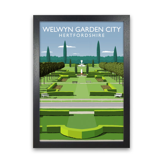 Welwyn Garden City Portrait Hertfordshire Travel Art Print by Richard O'Neill Black Grain