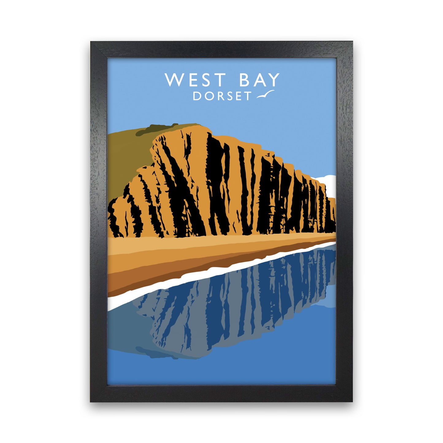 West Bay Dorset Travel Art Print by Richard O'Neill, Framed Wall Art Black Grain