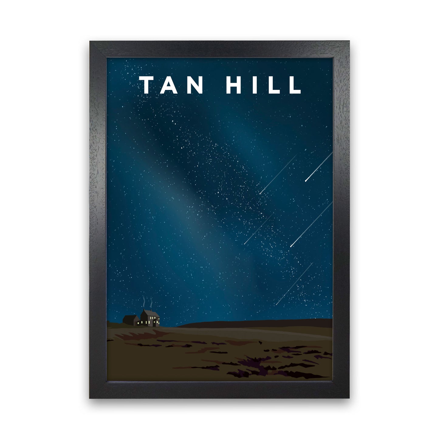 Tan Hill Night Portrait Travel Art Print by Richard O'Neill, Framed Wall Art Black Grain