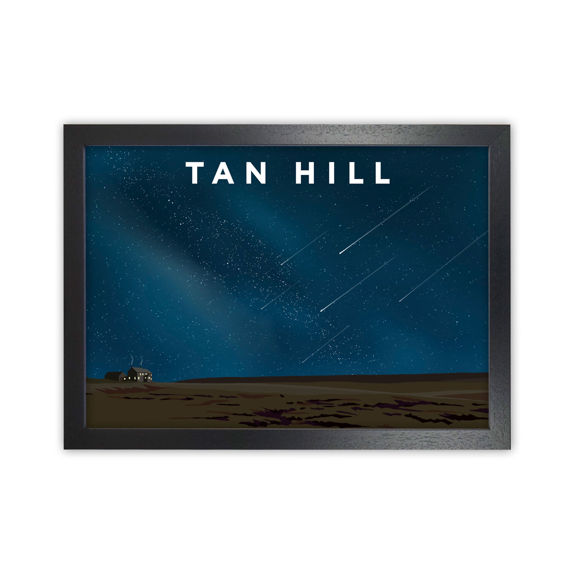 Tan Hill Night Travel Art Print by Richard O'Neill, Framed Wall Art Black Grain