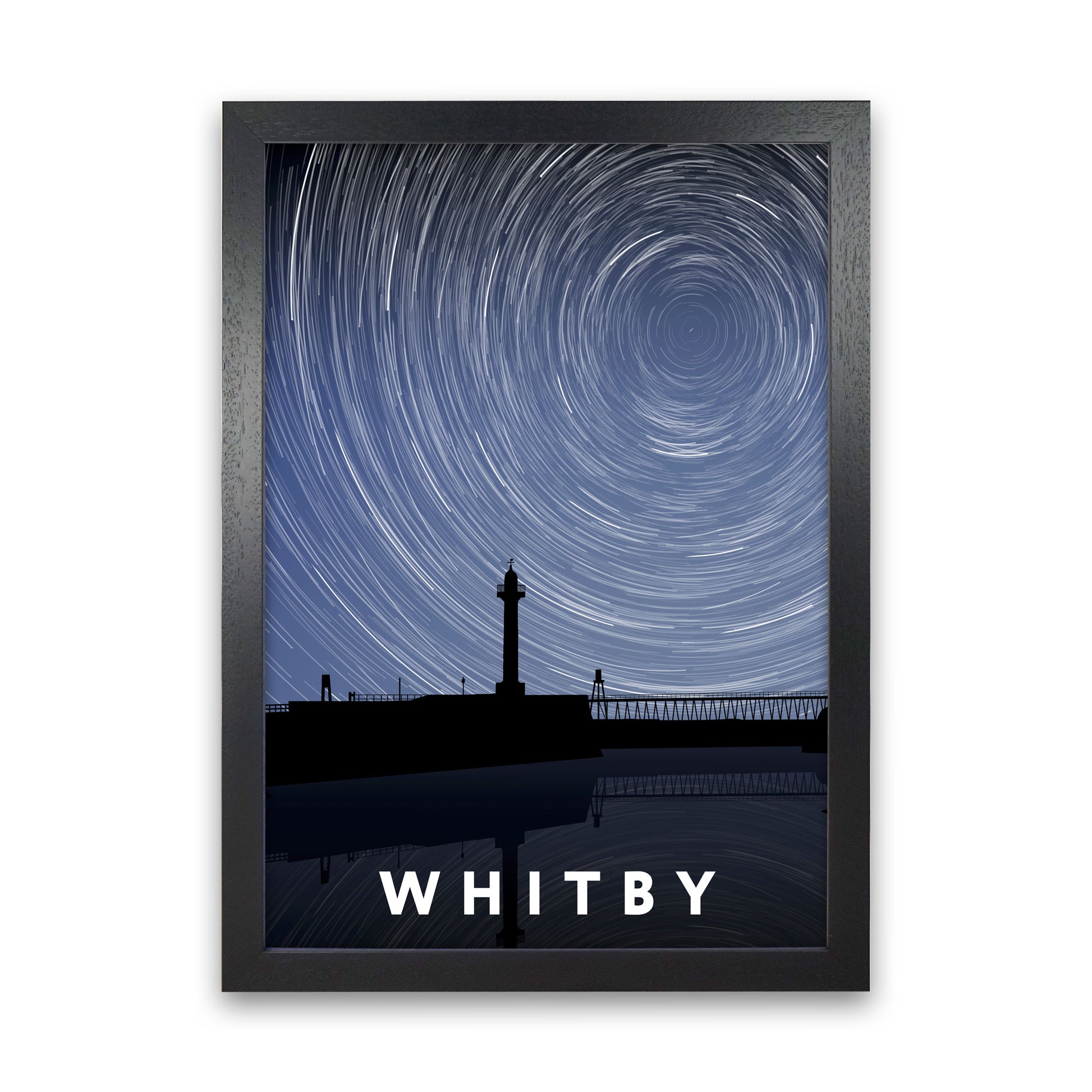 Whitby Night Timelapse Portrait Art Print by Richard O'Neill, Framed Wall Art Black Grain