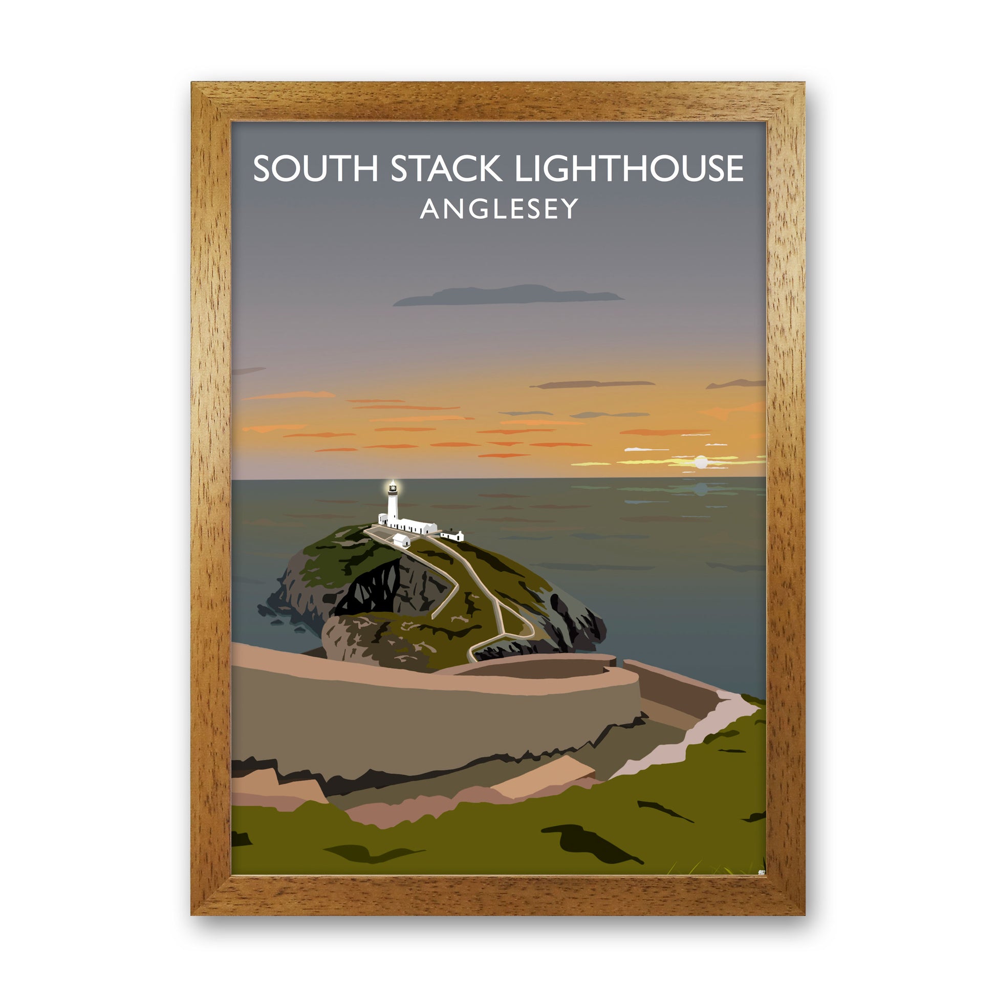 South Stack Lighthouse Anglesey Framed Digital Art Print by Richard O'Neill Oak Grain