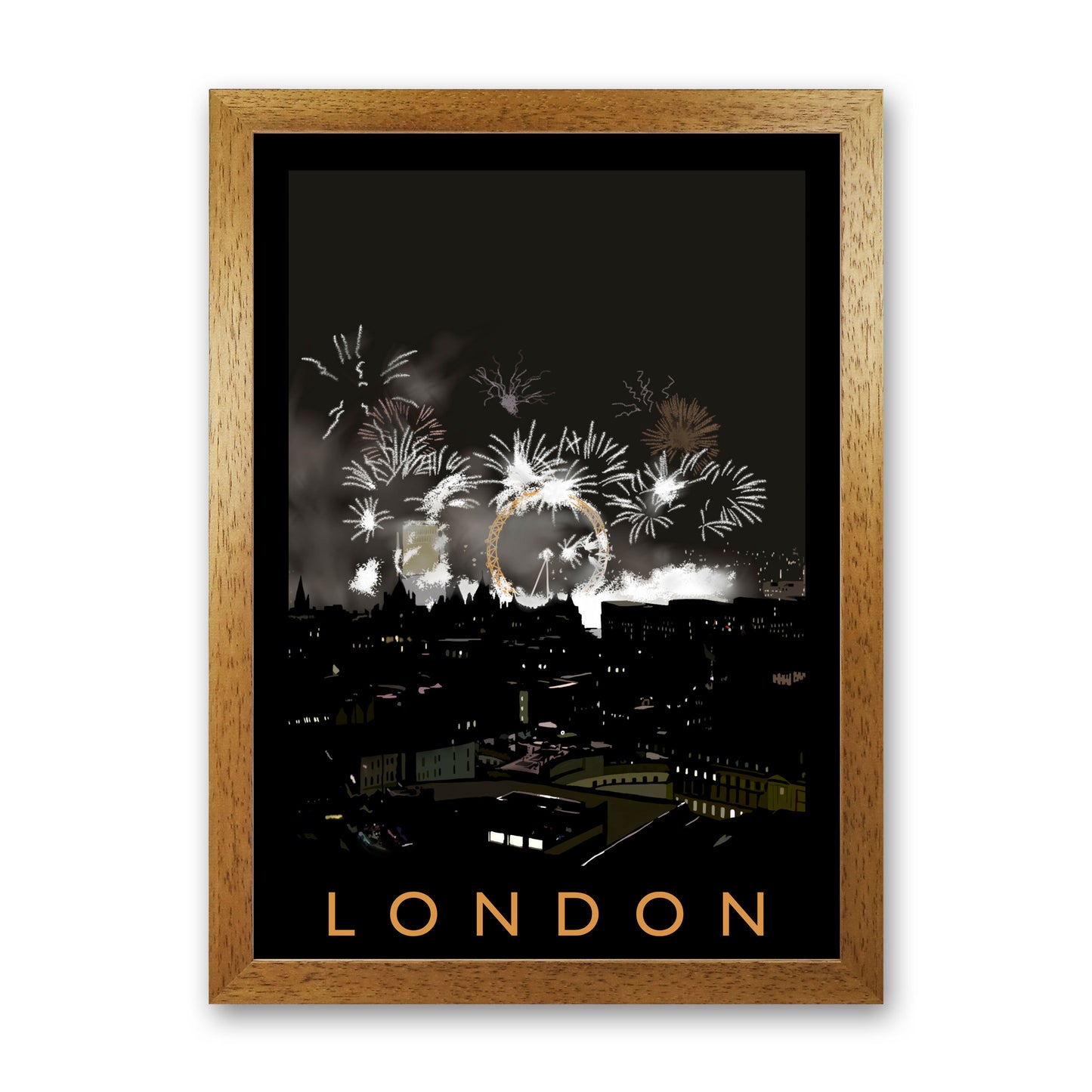 London Fireworks Art Print by Richard O'Neill Oak Grain