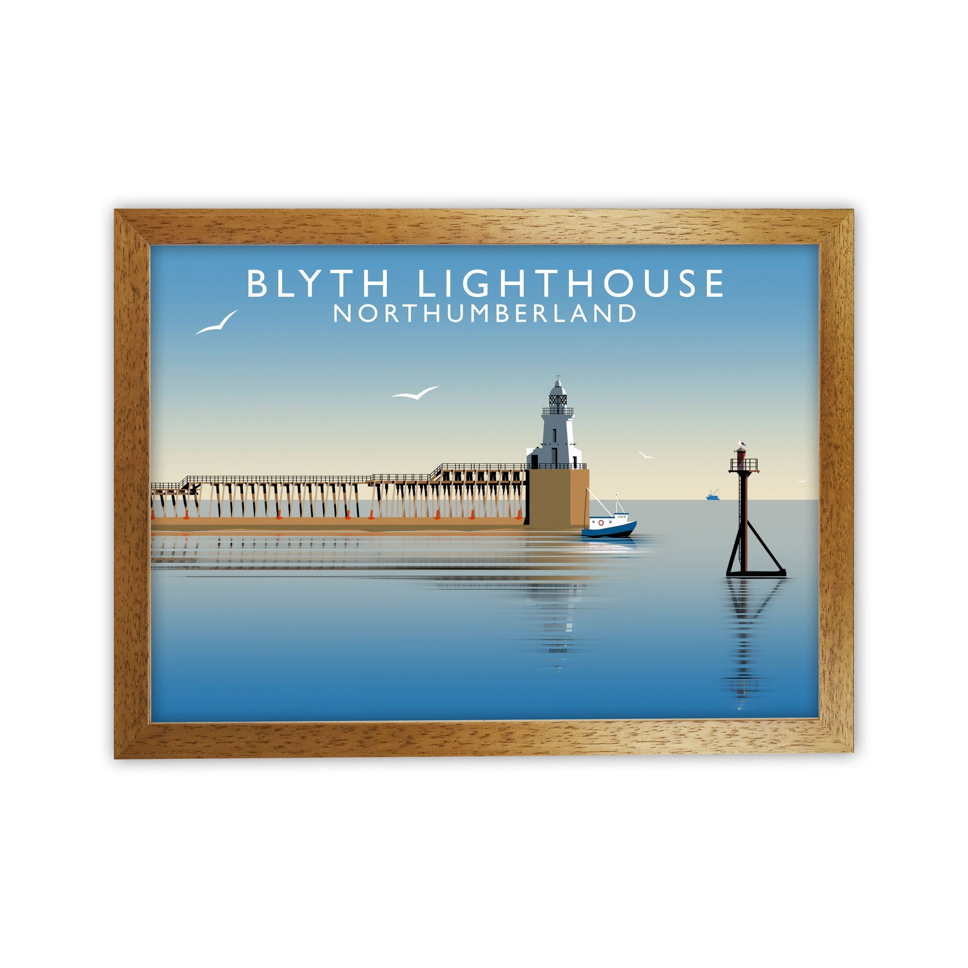 Blyth Lighthouse Northumberland Framed Digital Art Print by Richard O'Neill Oak Grain