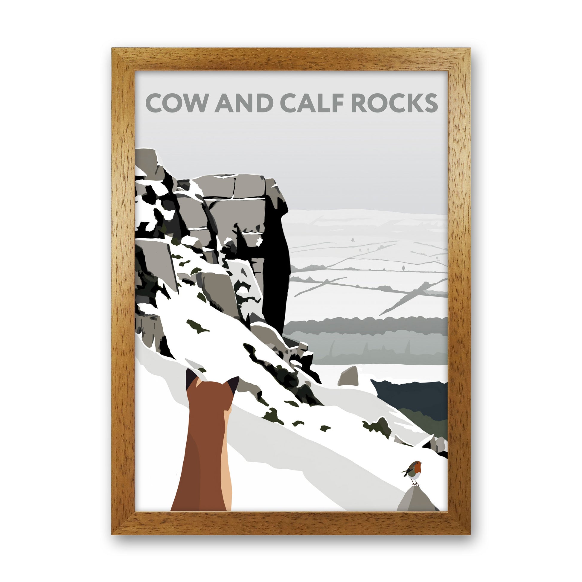 Cow And Calf Rocks In Snow Portrait by Richard O'Neill Oak Grain