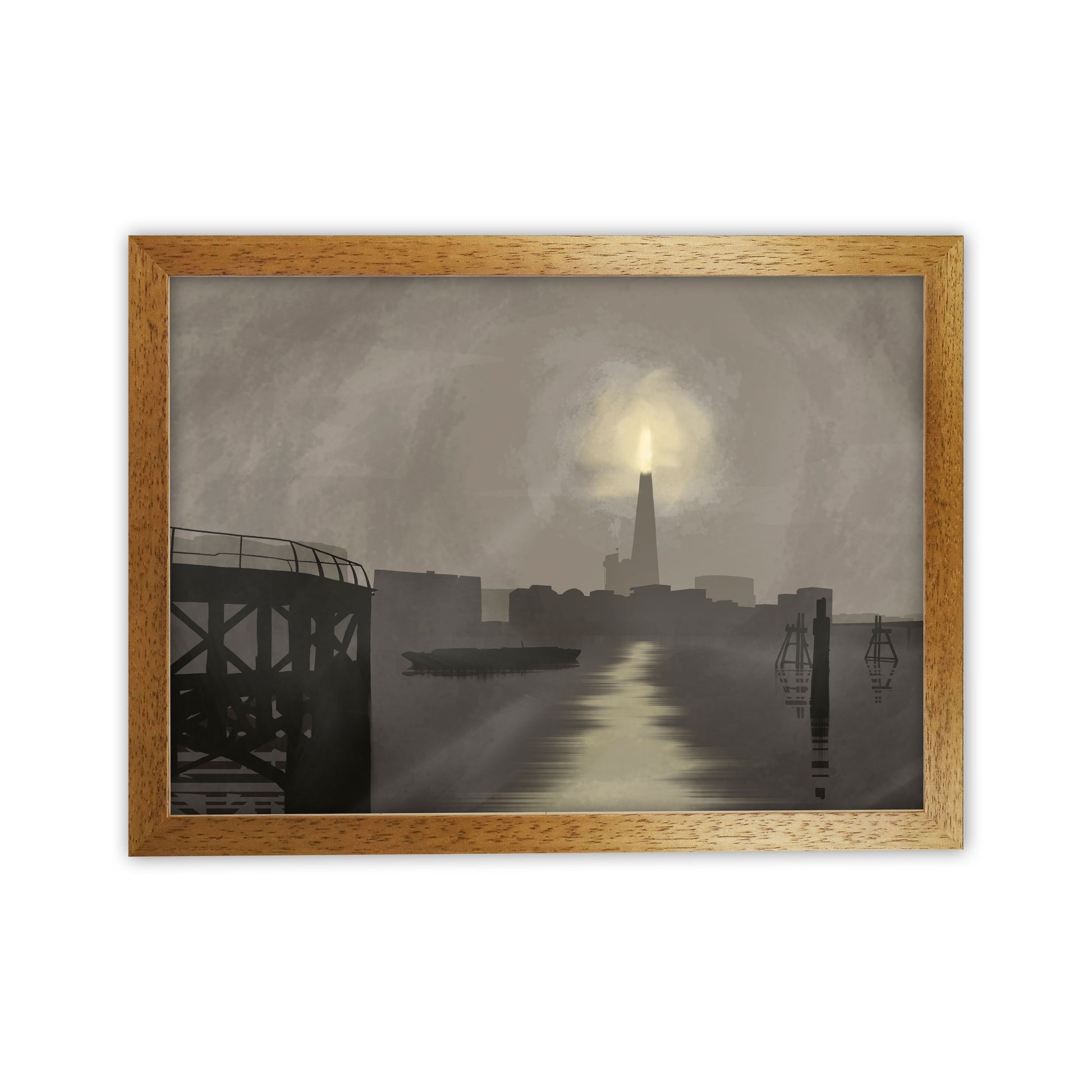 Shard In Fog Travel Art Print by Richard O'Neill, Framed Wall Art Oak Grain