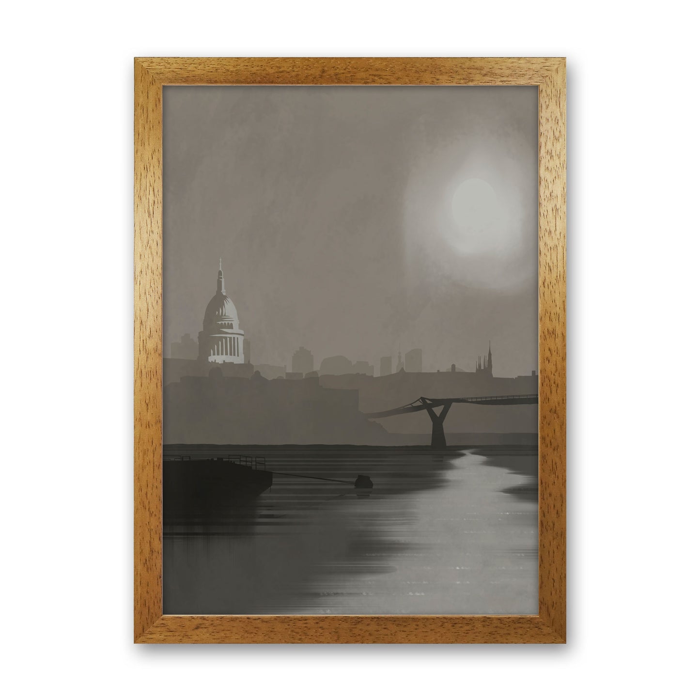 St. Paul's In Fog Portrait Travel Art Print by Richard O'Neill, Framed Wall Art Oak Grain