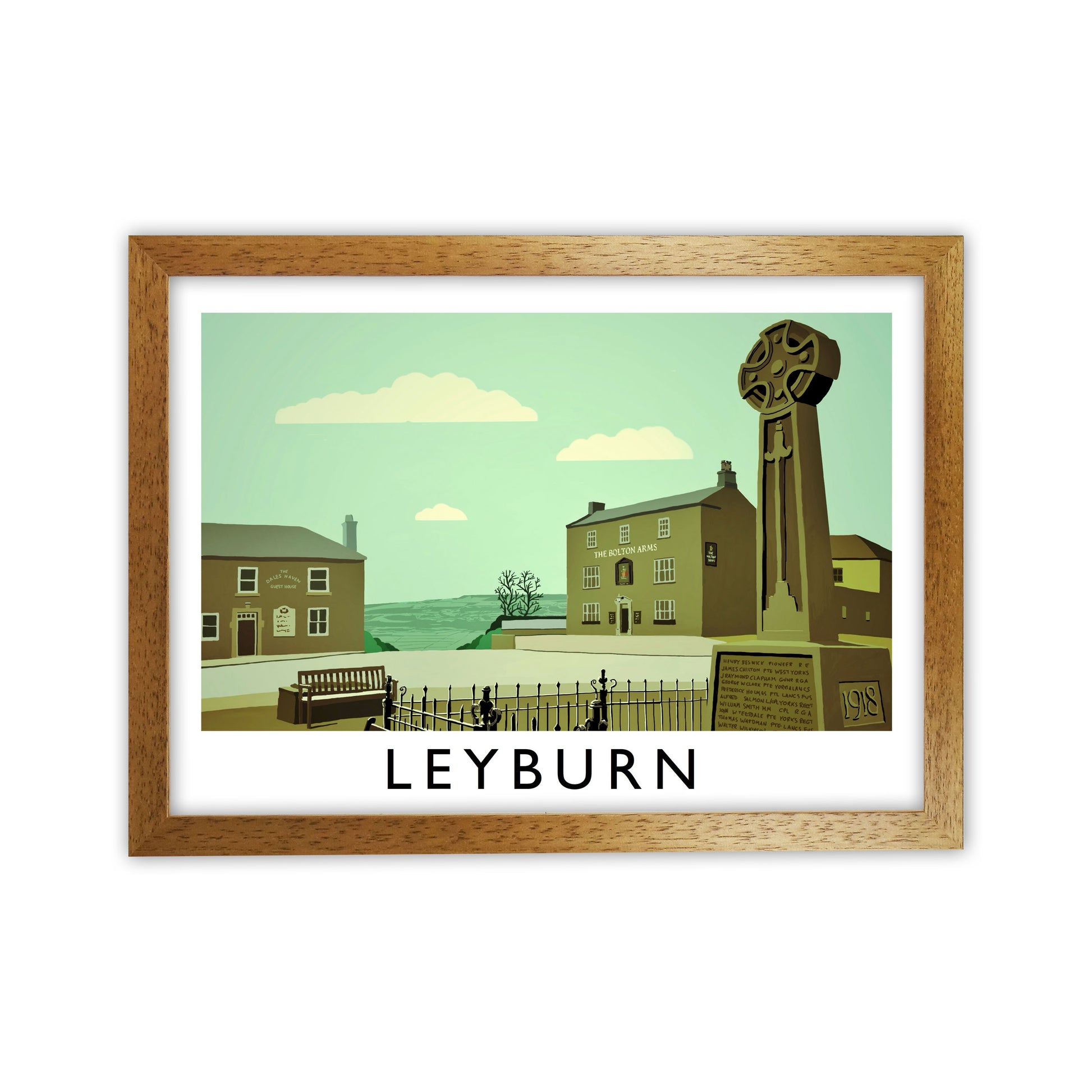 Leyburn Travel Art Print by Richard O'Neill, Framed Wall Art Oak Grain