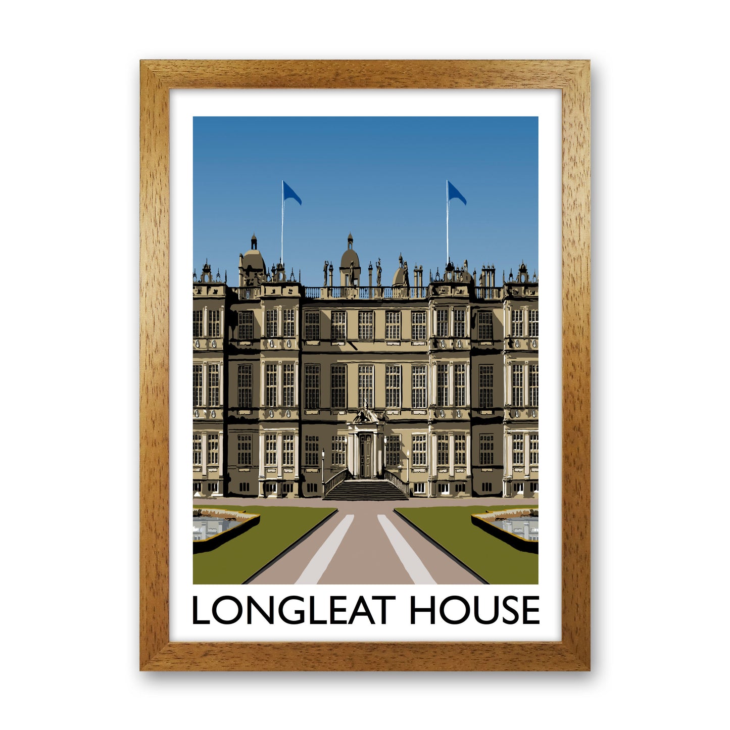 Longleat House Travel Art Print by Richard O'Neill, Framed Wall Art Oak Grain