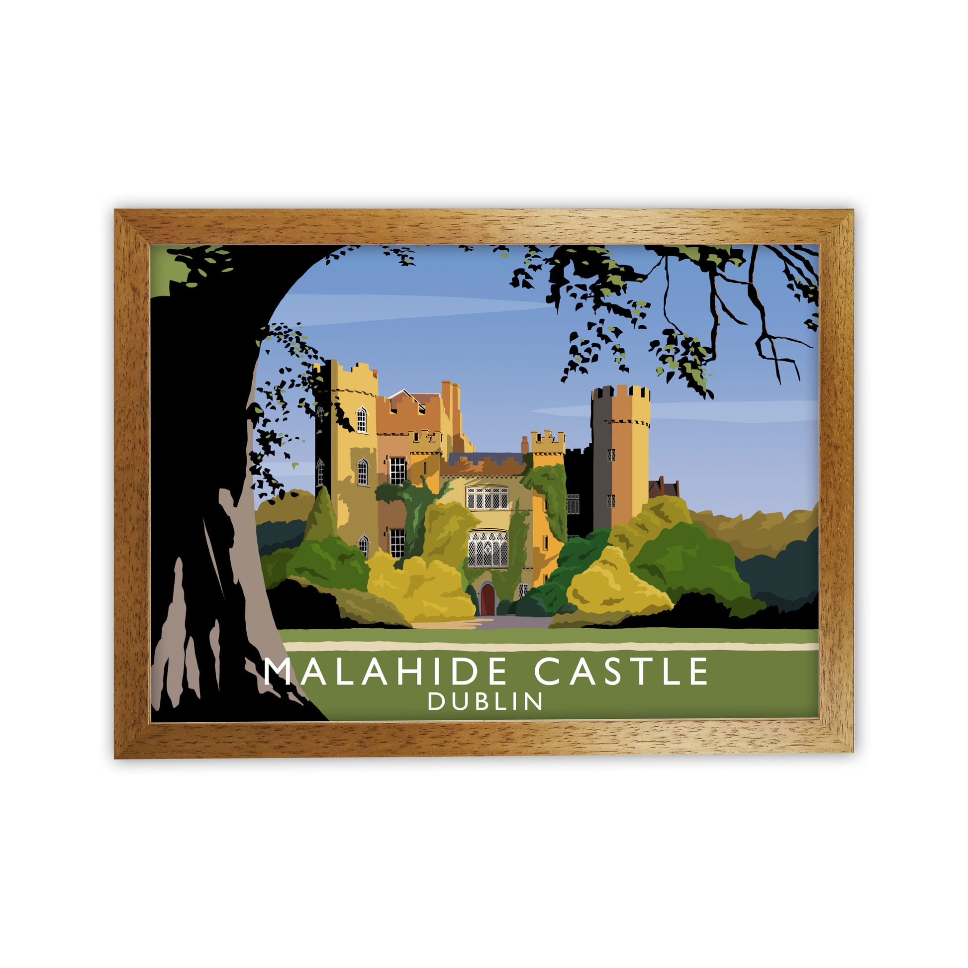 Malahide Castle Dublin Travel Art Print by Richard O'Neill, Framed Wall Art Oak Grain