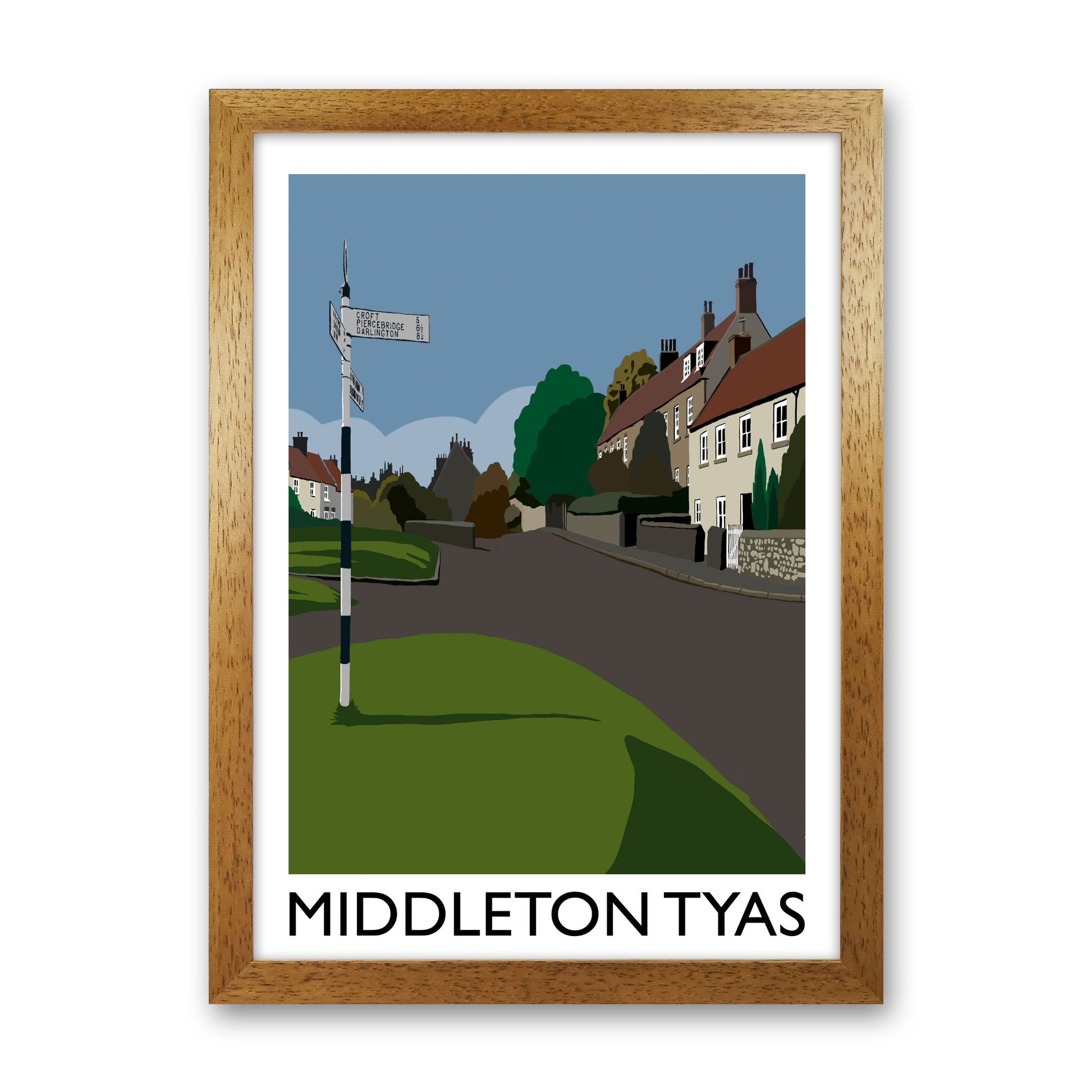 Middleton Tyas Portrait Travel Art Print by Richard O'Neill, Framed Wall Art Oak Grain