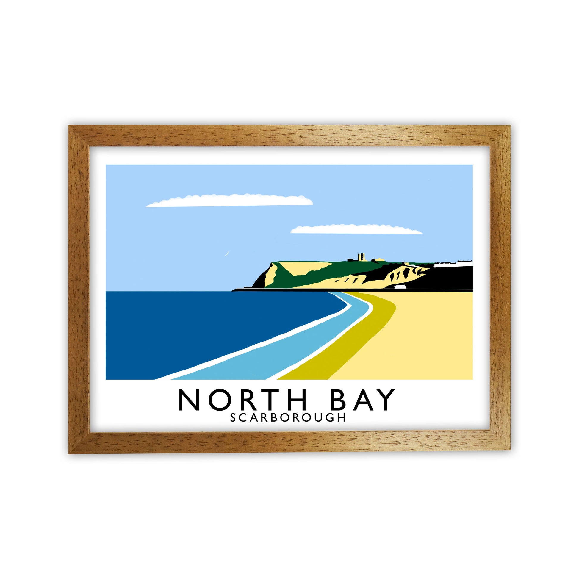 North Bay Scarborough Travel Art Print by Richard O'Neill, Framed Wall Art Oak Grain