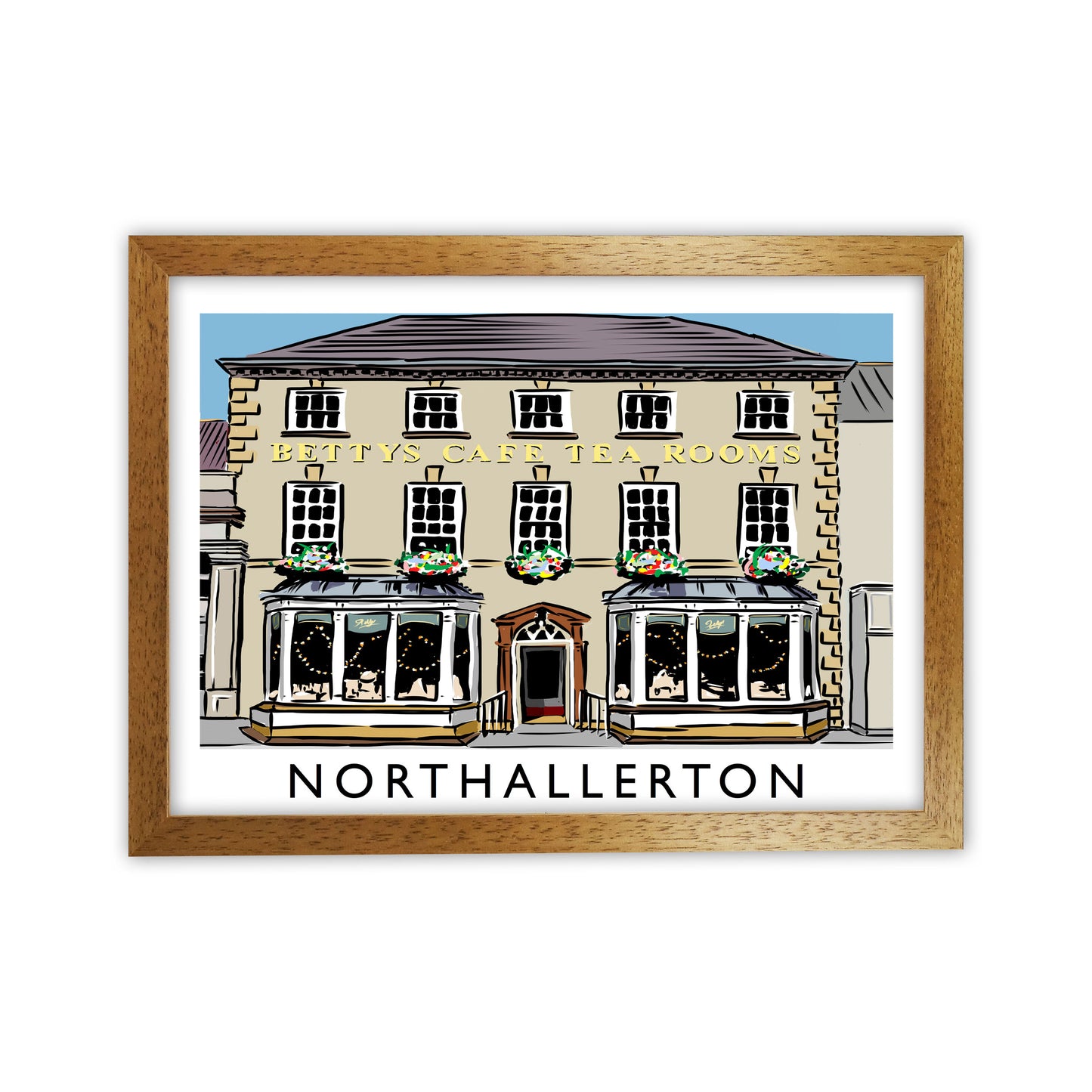 Northallerton Travel Art Print by Richard O'Neill, Framed Wall Art Oak Grain