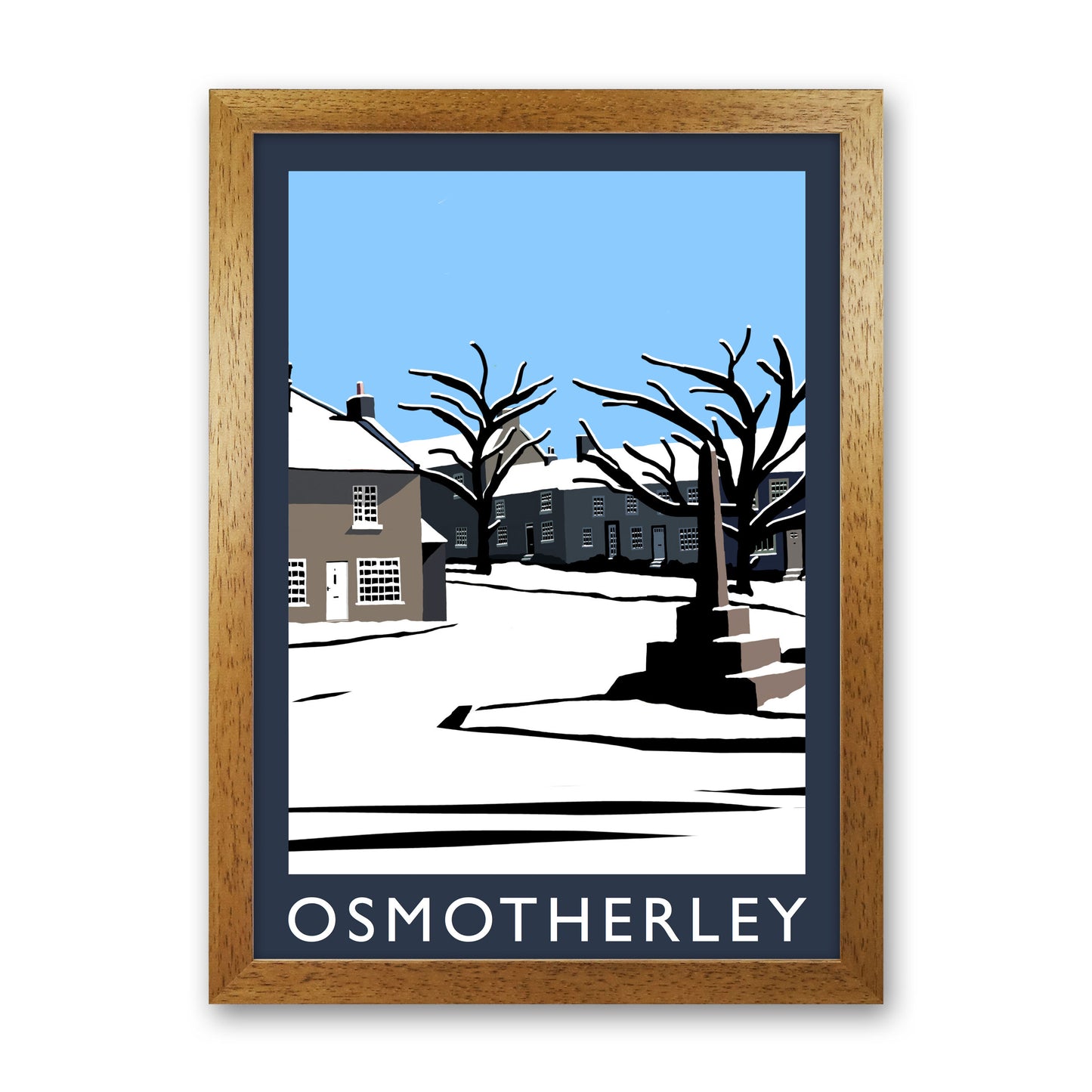 Osmotherley In Snow PortraitTravel Art Print by Richard O'Neill, Framed Wall Art Oak Grain