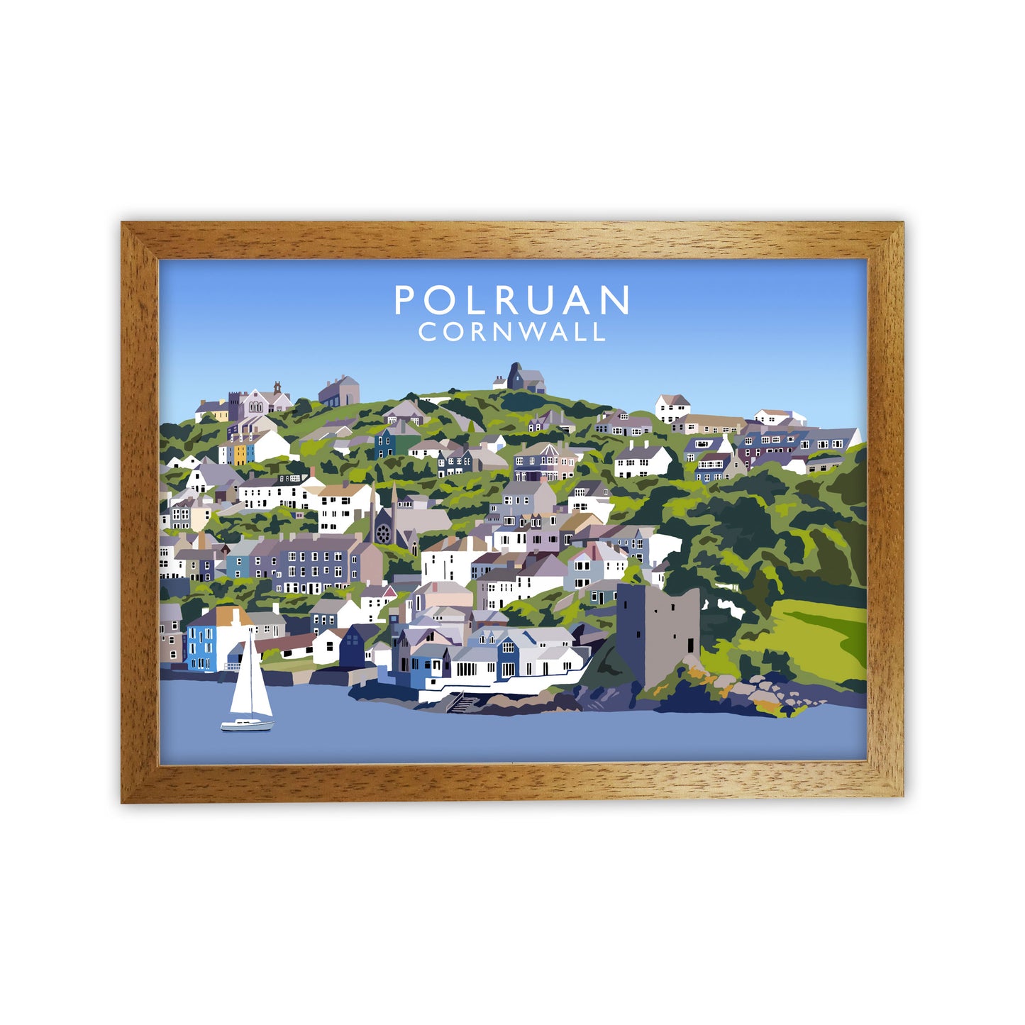 Polruan Cornwall Art Print by Richard O'Neill, Framed Wall Art Oak Grain