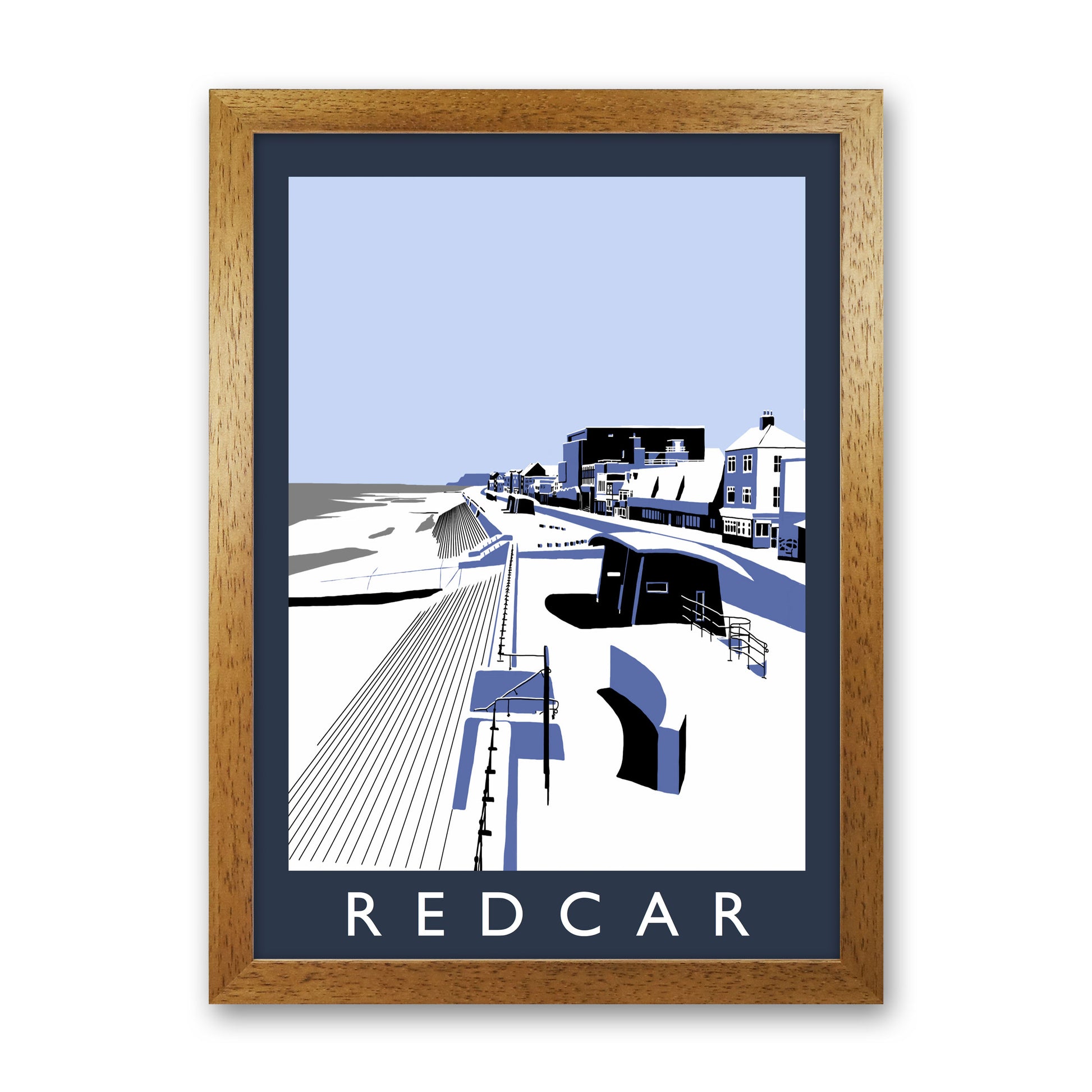 Redcar Travel Art Print by Richard O'Neill, Framed Wall Art Oak Grain