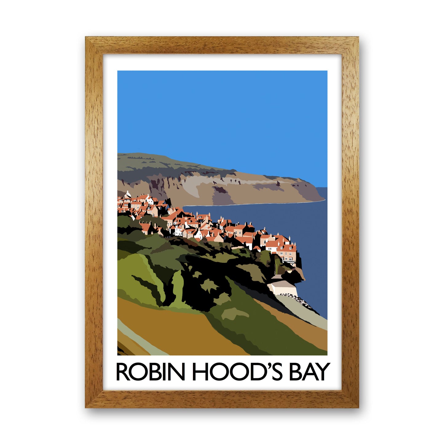 Robin Hood's Bay Portrait Travel Art Print by Richard O'Neill, Framed Wall Art Oak Grain