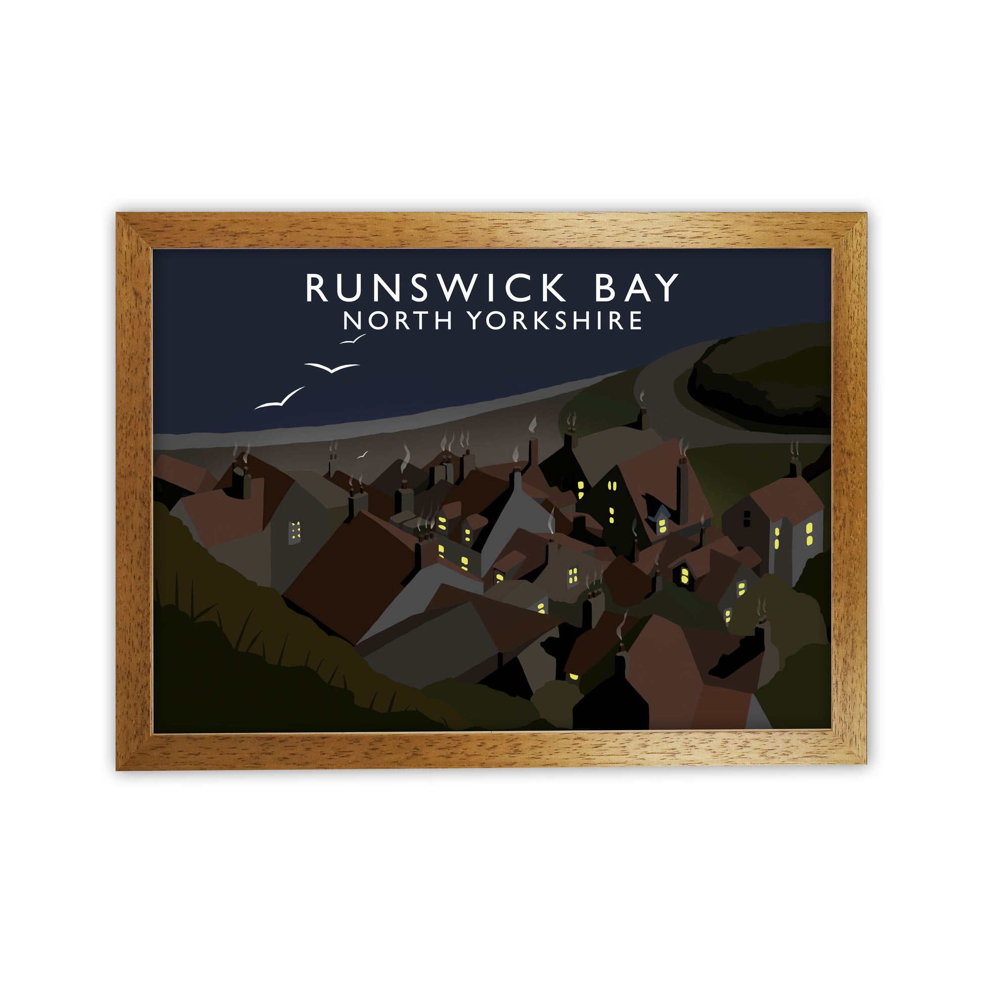 Runswick Bay2 Night North Yorkshrie Travel Art Print by Richard O'Neill Oak Grain