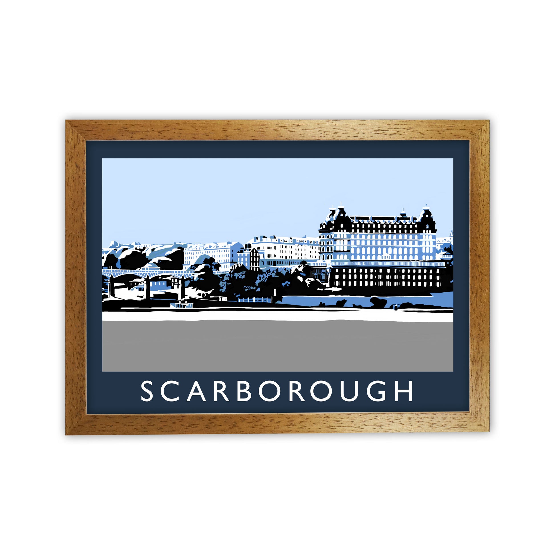 Scarborough In SnowTravel Art Print by Richard O'Neill, Framed Wall Art Oak Grain