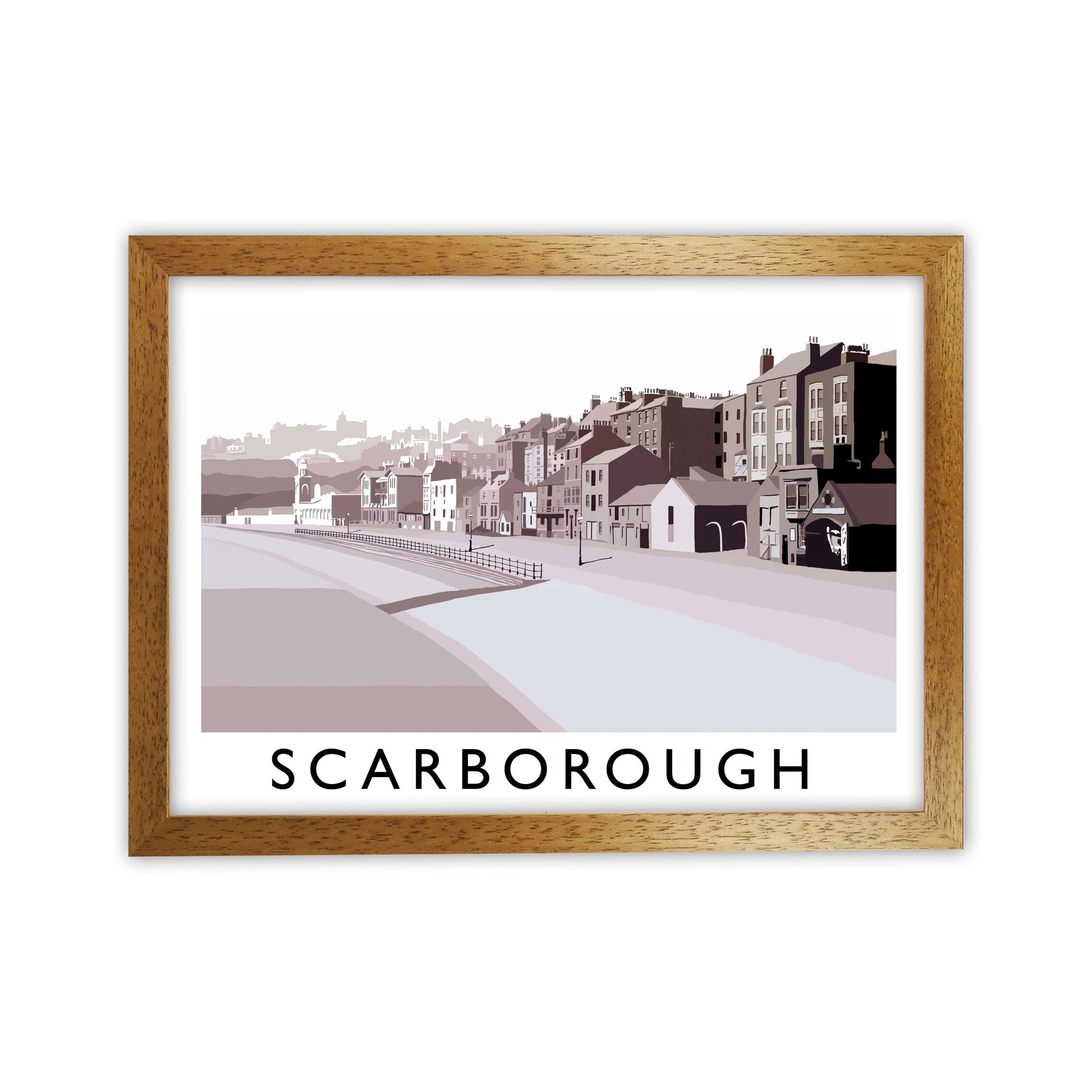 Scarborough Old Travel Art Print by Richard O'Neill, Framed Wall Art Oak Grain