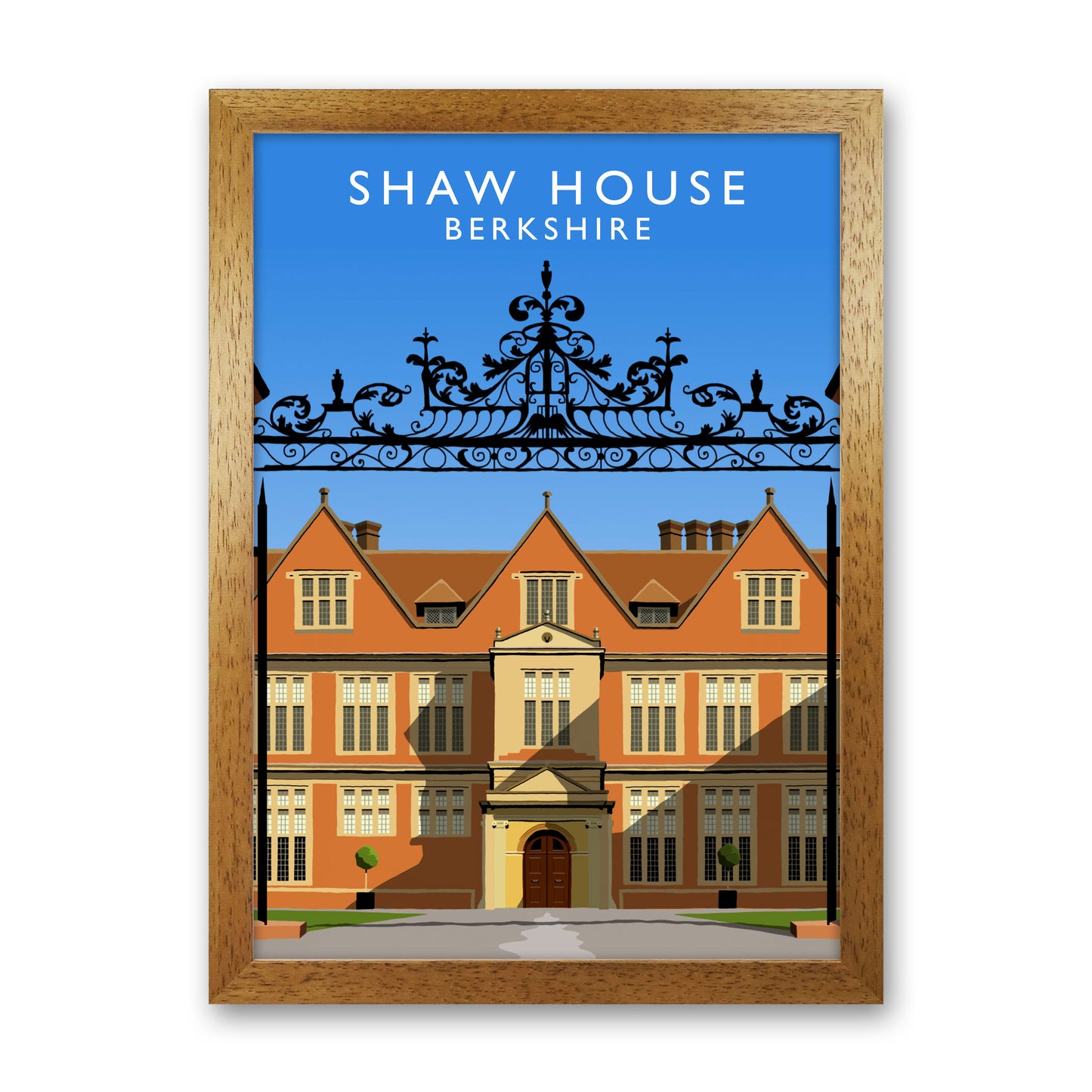 Shaw House Portrait Berkshire Travel Art Print by Richard O'Neill, Framed Wall Art Oak Grain