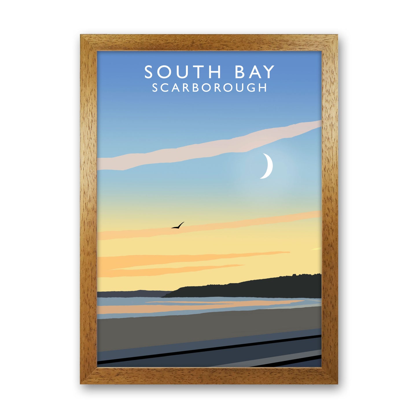 South Bay Portrait Scarborough Art Print by Richard O'Neill, Framed Wall Art Oak Grain