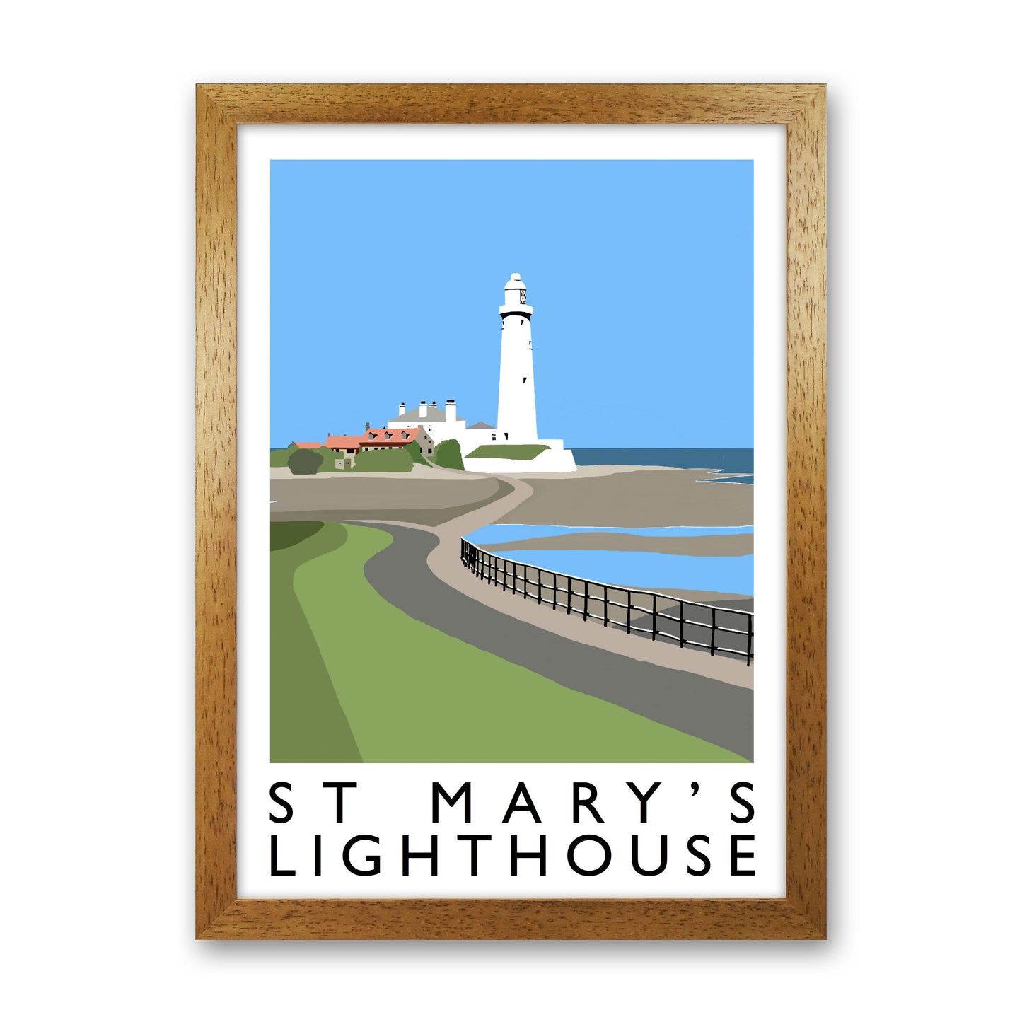 St Mary's Lighthouse Portrait Travel Art Print by Richard O'Neill Oak Grain