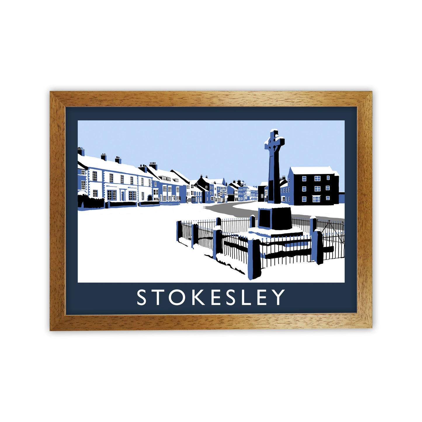 Stokesley In Snow Travel Art Print by Richard O'Neill, Framed Wall Art Oak Grain