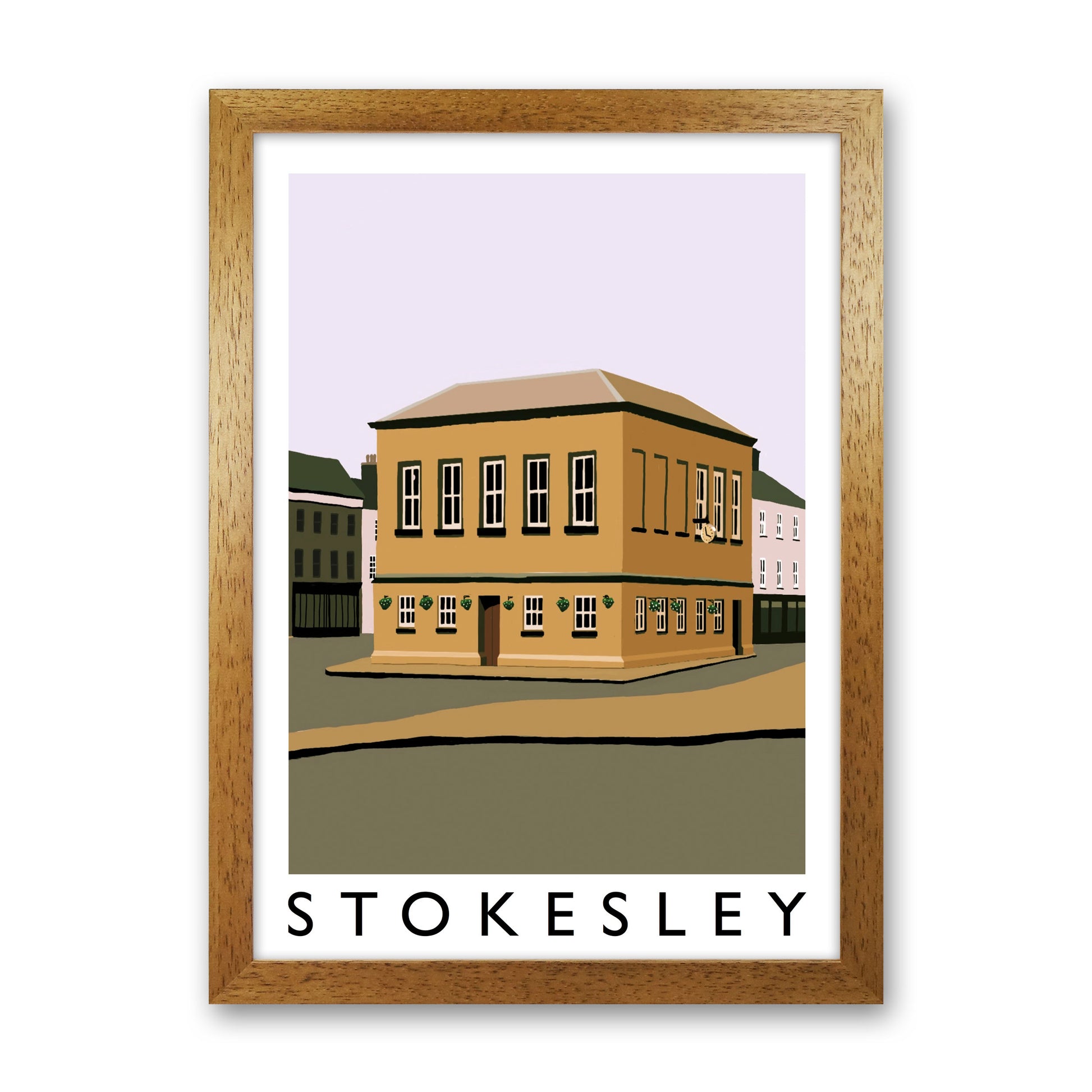 Stokesley Portrait Travel Art Print by Richard O'Neill, Framed Wall Art Oak Grain