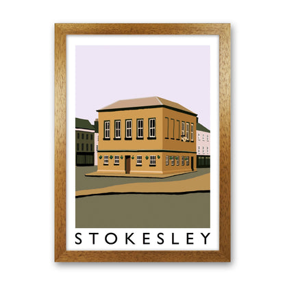 Stokesley Portrait Travel Art Print by Richard O'Neill, Framed Wall Art Oak Grain