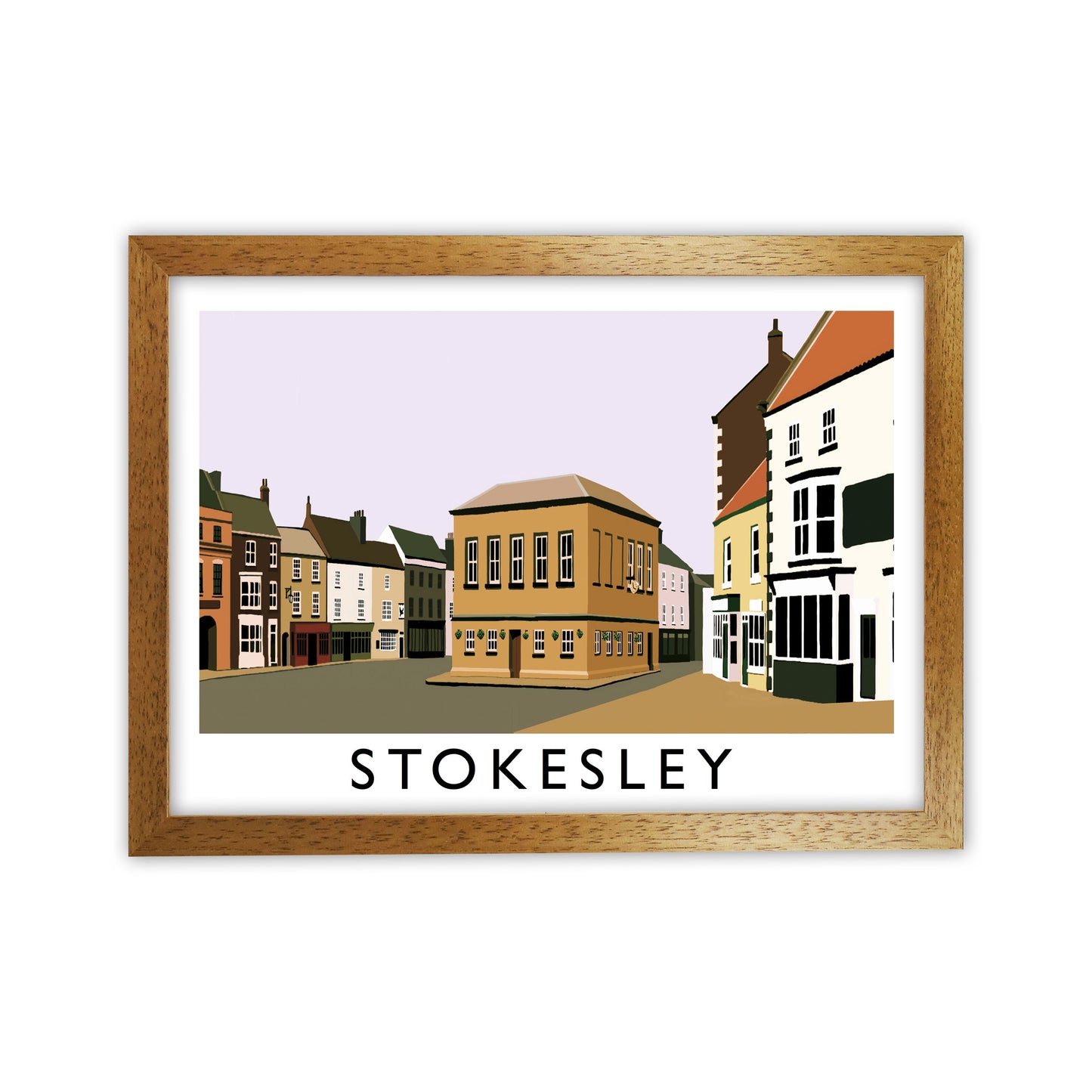 Stokesley Travel Art Print by Richard O'Neill, Framed Wall Art Oak Grain