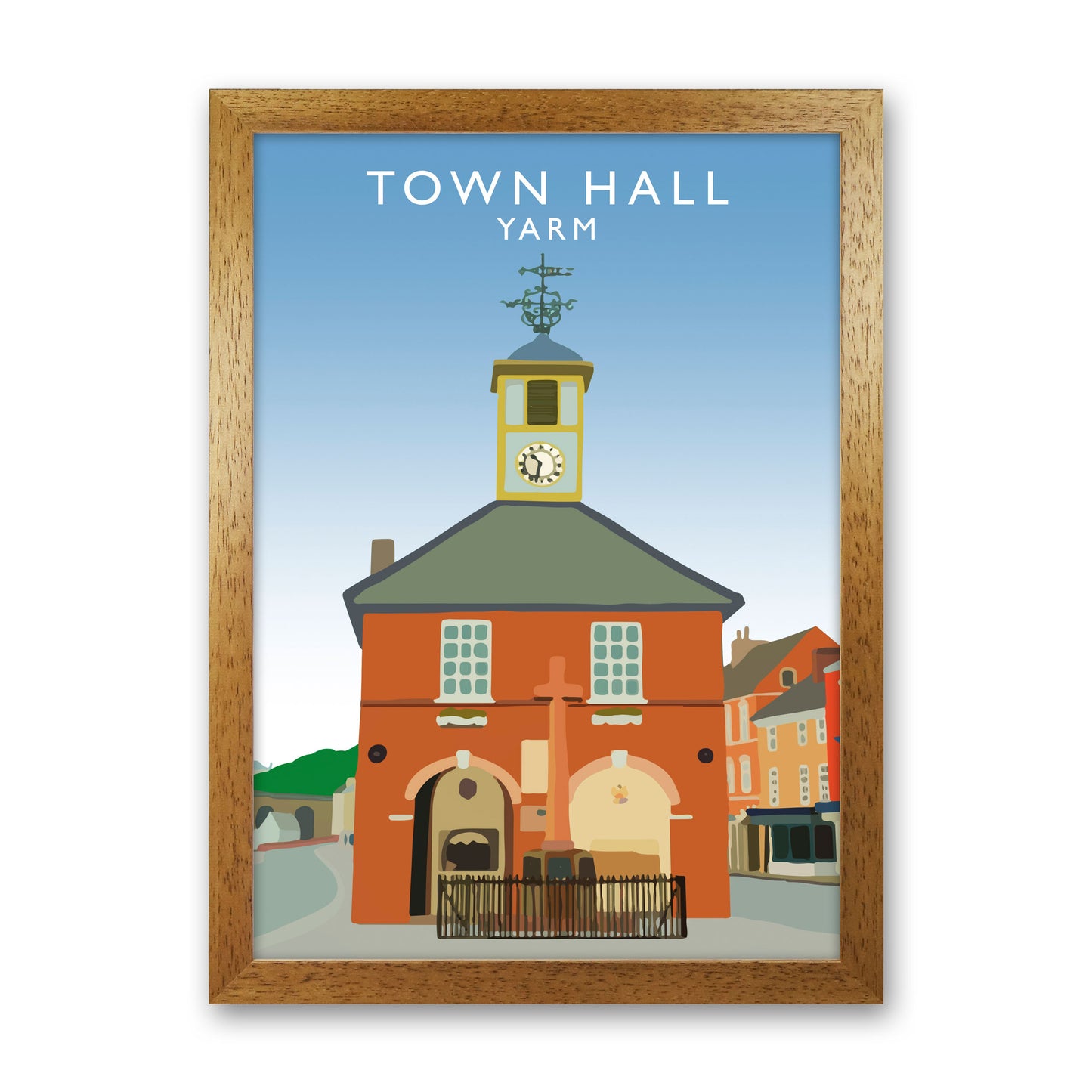 Town Hall Yarm Travel Art Print by Richard O'Neill, Framed Wall Art Oak Grain