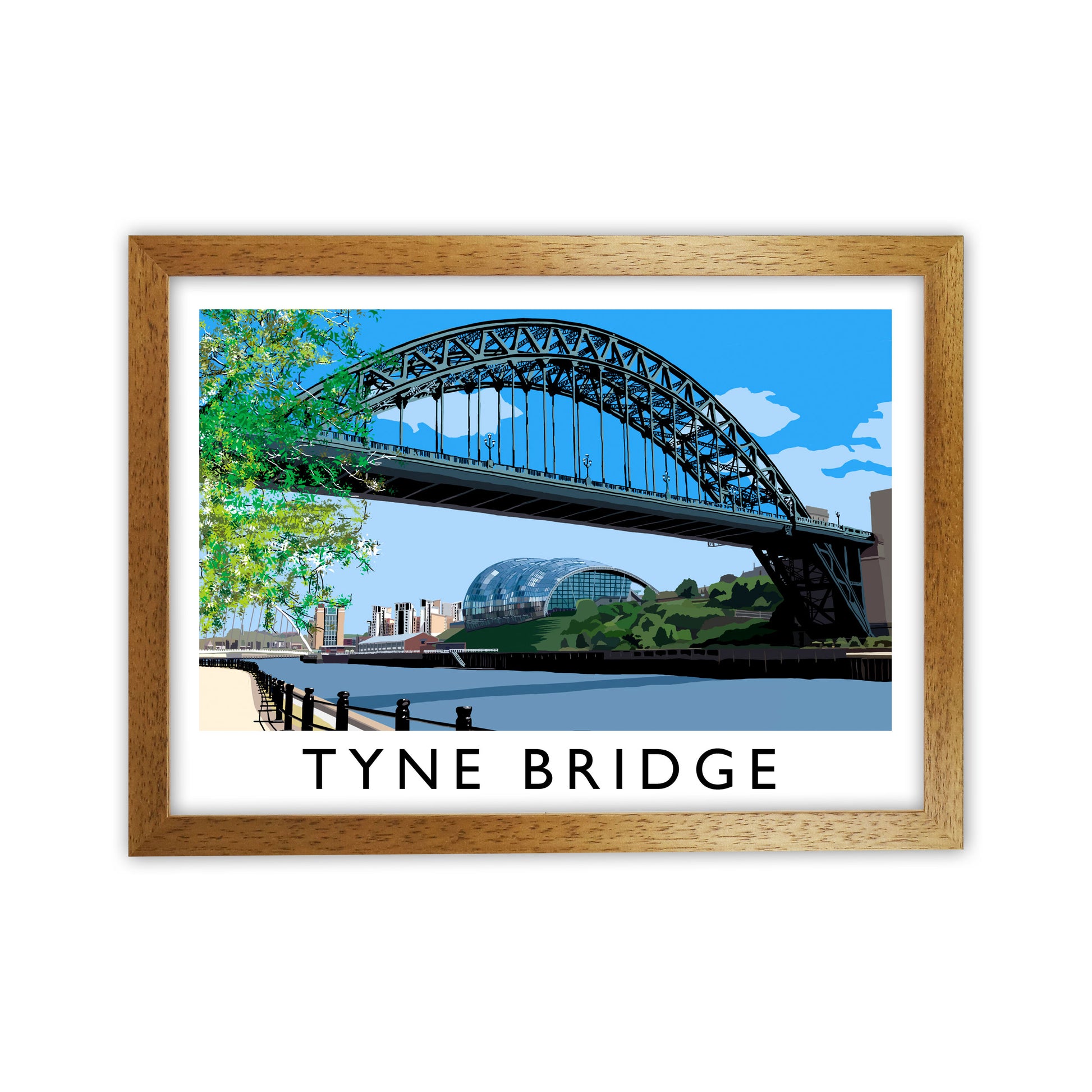 Tyne Bridge Travel Art Print by Richard O'Neill, Framed Wall Art Oak Grain