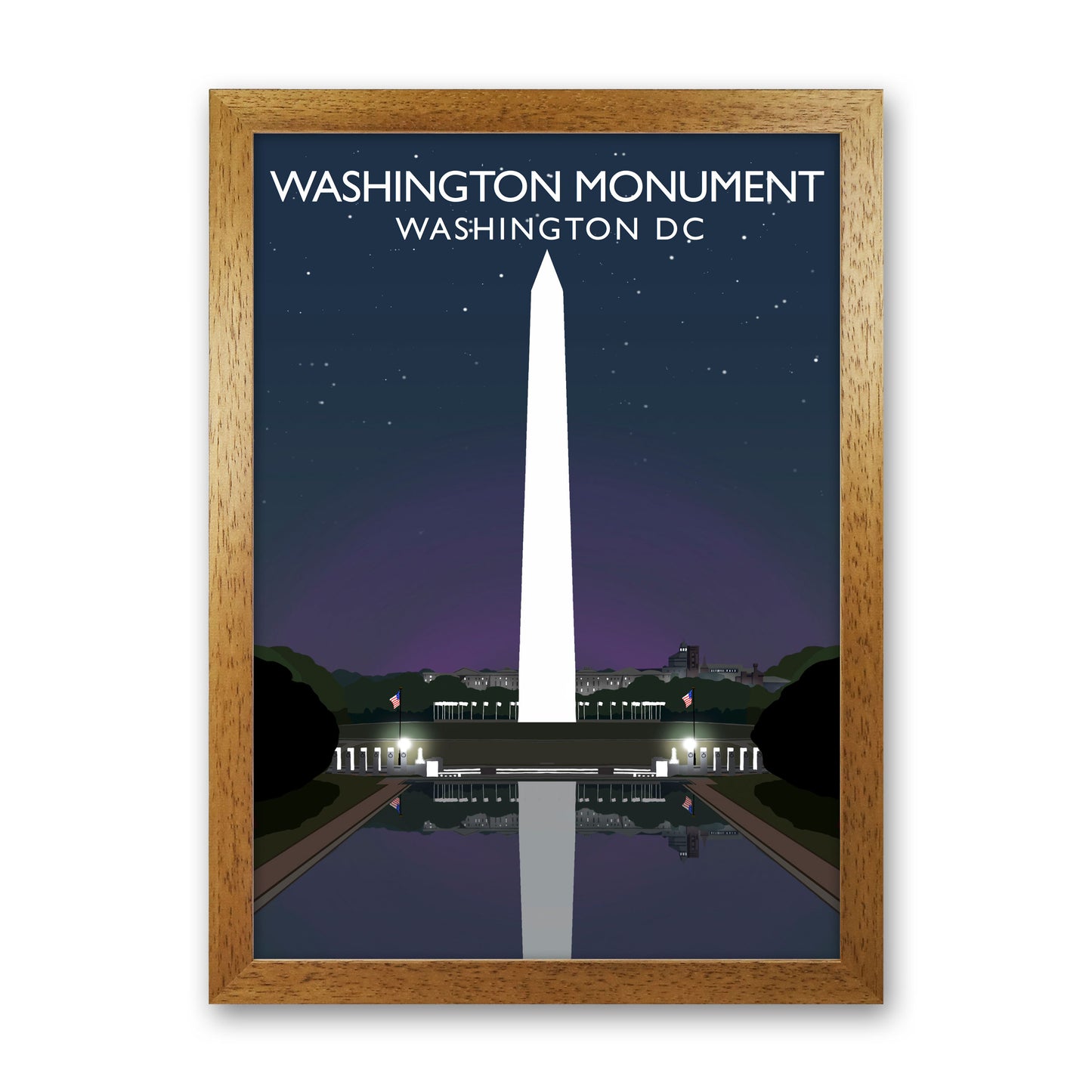 Washington DC Monument Night Travel Art Print by Richard O'Neill Oak Grain