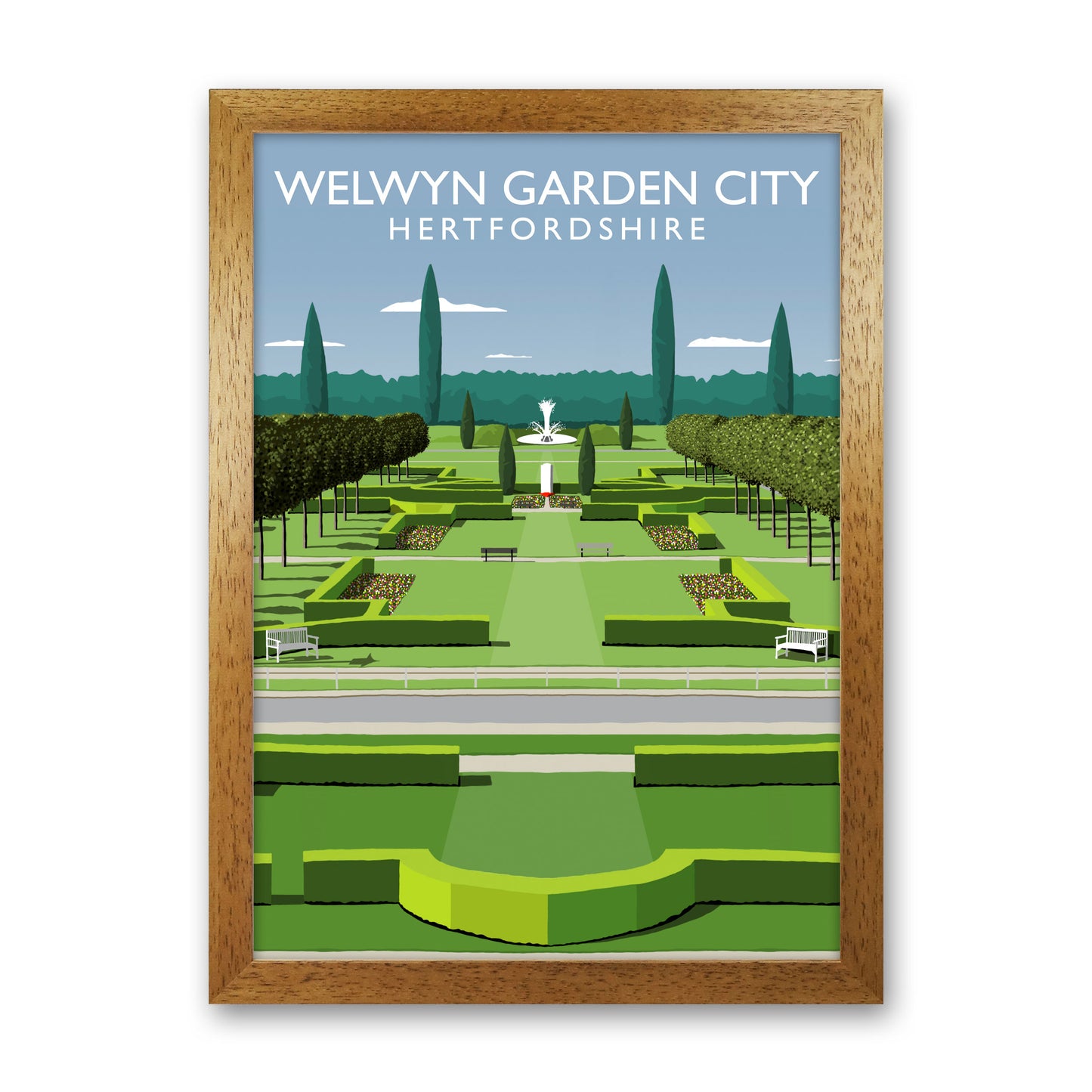 Welwyn Garden City Portrait Hertfordshire Travel Art Print by Richard O'Neill Oak Grain